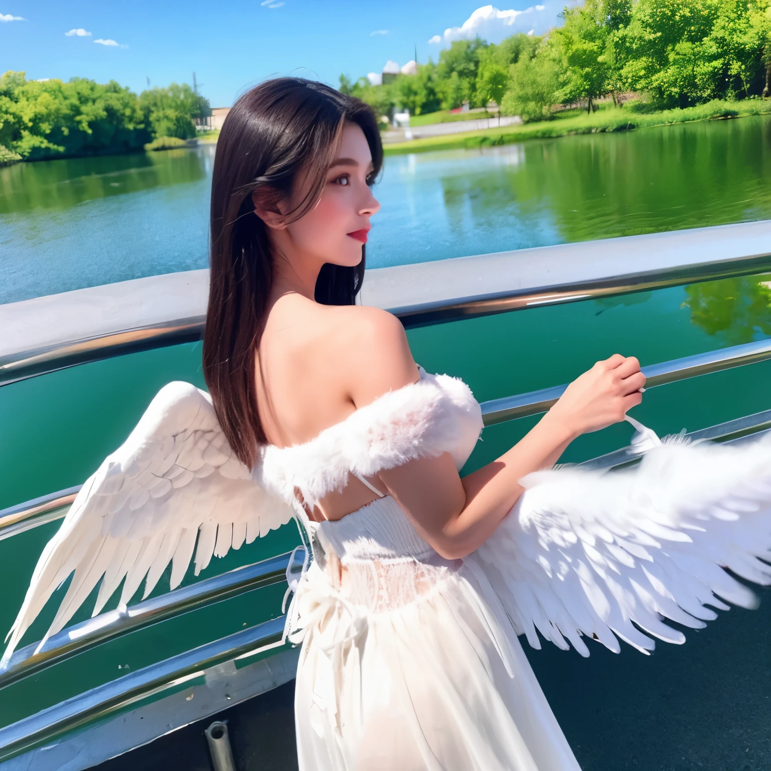 Beautiful European and American girl with white wings