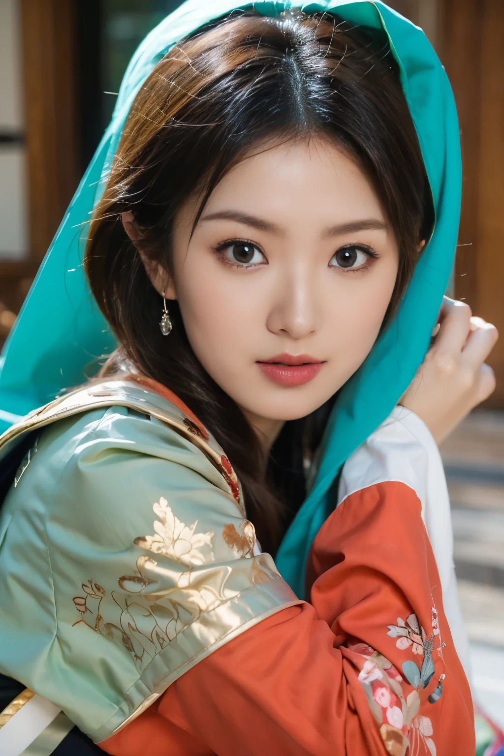 All faces must be different,super big eyes,two female oen soldiers with colorful robes,magical wonderland,
