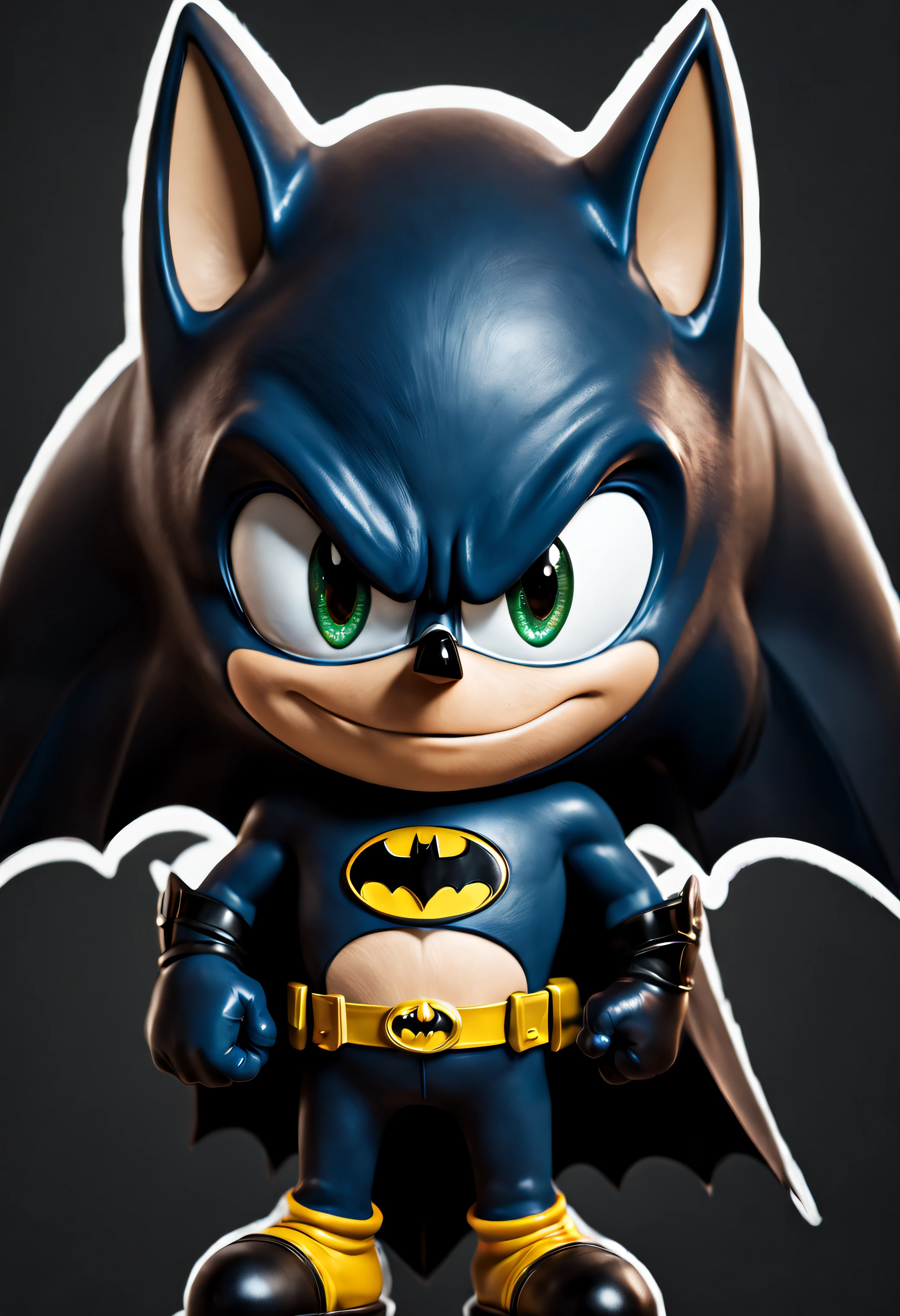 ((4k UHD high detail, 4k RAW studio photography)) big (sticker) of a cute adorable smile (((Sonic-batman))) ((looking at the viewers)) ((vivid eyes)), (holding a ⚽️), ((???? vibes)), complex background, stickers, More Detail