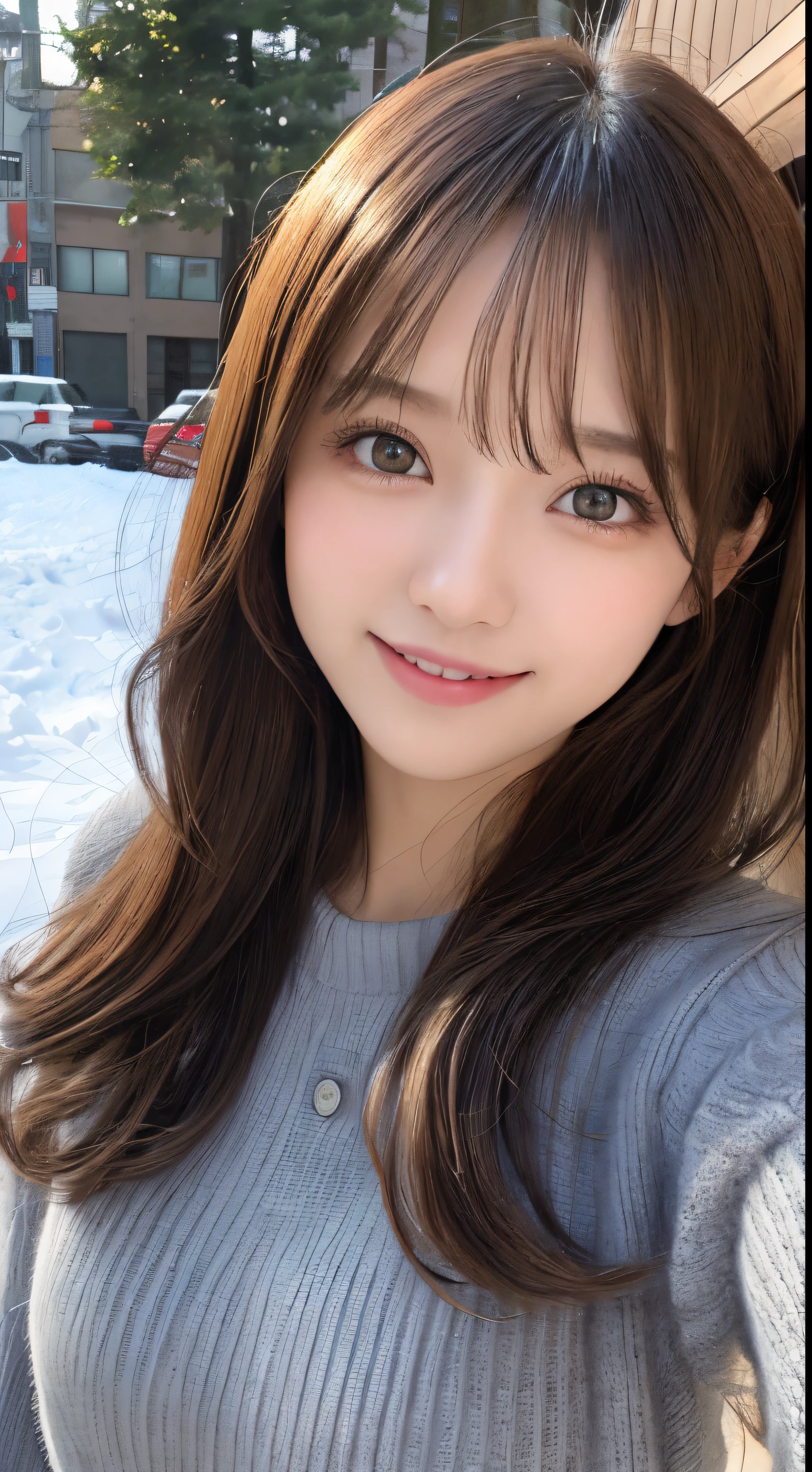 masutepiece, Best Quality, Illustration, Ultra-detailed, finely detail, hight resolution, 8K Wallpaper, Perfect dynamic composition, Beautiful detailed eyes, Winter clothes,Medium Hair,Small breasts natural color lip, Bold sexy poses,Smile,Harajuku、20 years girl、Cute、Sexy shot looking at camera