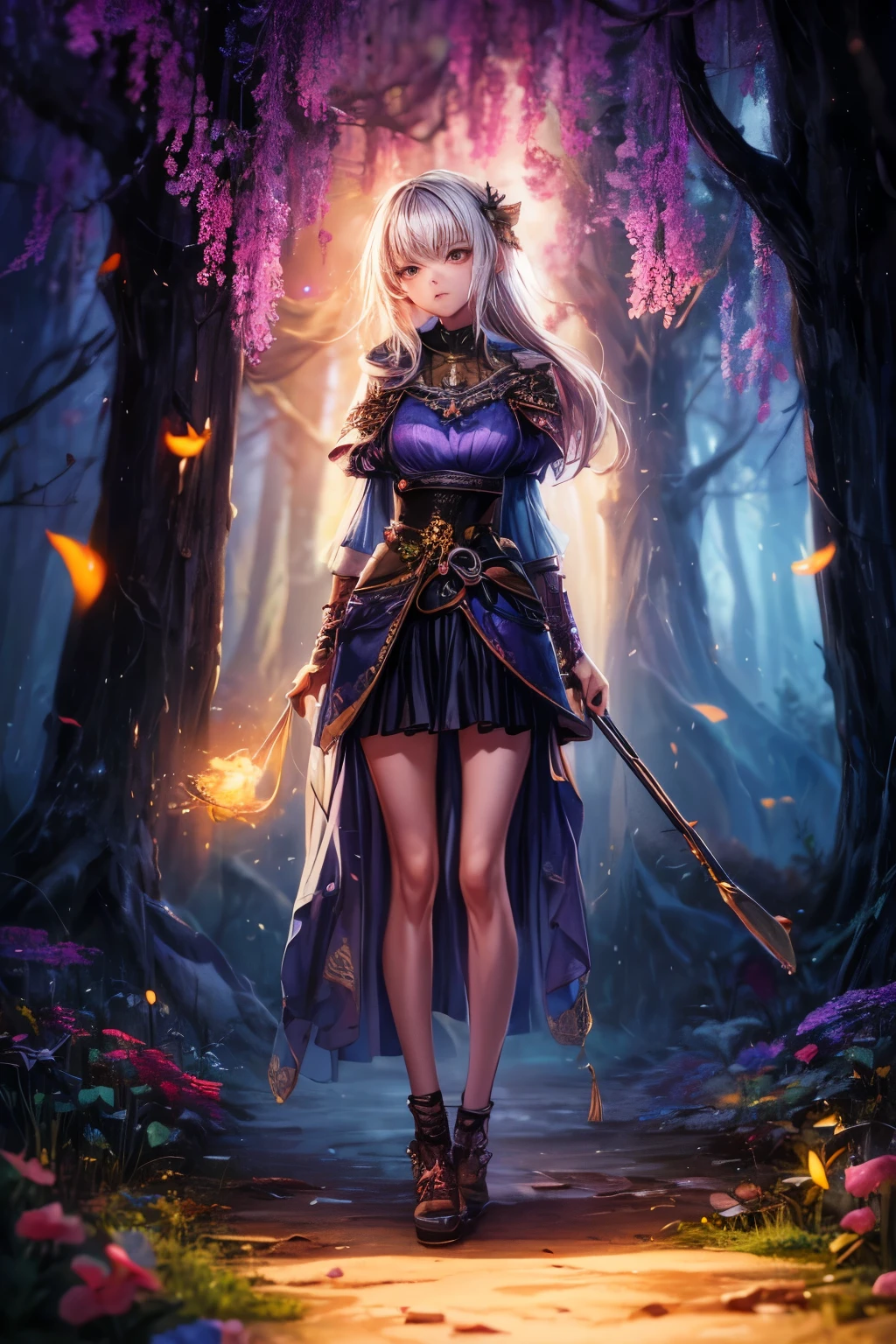 masterpiece, best quality, high quality,extremely detailed CG unity 8k wallpaper, An enchanting and dreamy scene of a fantasy forest, (with towering trees), (pink),glowing mushrooms, and hidden fairy glens, creating a sense of mystique and enchantment, BREAK, (1 cute girl, solo, chasing fireflies:1.5, full body), artstation, digital illustration, intricate, trending, pastel colors, oil paiting, award winning photography, Bokeh, Depth of Field, HDR, bloom, Chromatic Aberration ,Photorealistic,extremely detailed, trending on artstation, trending on CGsociety, Intricate, High Detail, dramatic, 1girl, xinniang,qbxjl,backlight