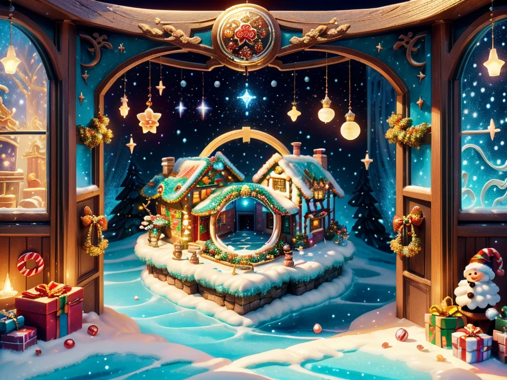 (tmasterpiece),(ultra - detailed:1.3),(Close-up: 1.8), Best quality,(棉花糖一样的白yuki:1.2),(Christmas courtyard in blue fairy tale:1.6),(蓝色门上圣诞decorationlower ring: 1.8),(suns),(((Delicious candies in front of the door,Christmas tree, gifts, Christmas stockings, cute gingerbread man,chocolate house splash))), Illustration style, decorations, Fantasy Christmas small courtyard, Lovely design style, yuki,rays of sunshine,vivd colour、 ((Whimsical and charming fantasy)), Surreal portrait, (Fantasy themed Christmas cabin), (Whimsical Christmas Accessories), (Colorful, Landscape full of candy), (enchanting, 神奇的Christmas tree), (A vibrant one, Candy-colored courtyard), (Candy Road), (blue candy door) in distance, (Like a mirror, 不对称tmasterpiece钟表配件), (Rich, fantasticcolors), (温暖的rays of sunshine), (four dimensional dream), (enchanting atmosphere), (Playful composition), (生动的rays of sunshine效果), 1.4x realism,hyper HD,Shown in this beautiful scene,(Very meticulous,Reasonable design,Clear lines,High- sharpness,tmasterpiece,offcial art,movie light effect,8K)