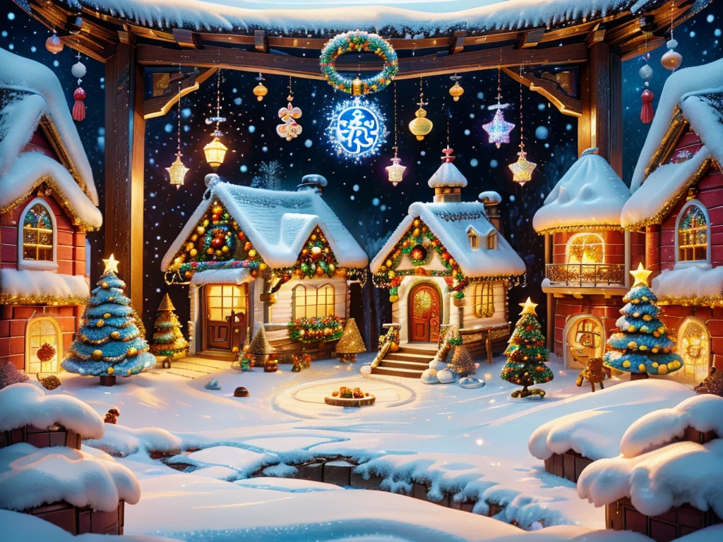 (tmasterpiece),(ultra - detailed:1.3),(Close-up: 1.8), Best quality,(棉花糖一样的白yuki:1.2),(Christmas courtyard in blue fairy tale:1.6),(蓝色门上圣诞decorationlower ring: 1.8),(suns),(((Delicious candies in front of the door,Christmas tree, gifts, Christmas stockings, cute gingerbread man,chocolate house splash))), Illustration style, decorations, Fantasy Christmas small courtyard, Lovely design style, yuki,rays of sunshine,vivd colour、 ((Whimsical and charming fantasy)), Surreal portrait, (Fantasy themed Christmas cabin), (Whimsical Christmas Accessories), (Colorful, Landscape full of candy), (enchanting, 神奇的Christmas tree), (A vibrant one, Candy-colored courtyard), (Candy Road), (blue candy door) in distance, (Like a mirror, 不对称tmasterpiece钟表配件), (Rich, fantasticcolors), (温暖的rays of sunshine), (four dimensional dream), (enchanting atmosphere), (Playful composition), (生动的rays of sunshine效果), 1.4x realism,hyper HD,Shown in this beautiful scene,(Very meticulous,Reasonable design,Clear lines,High- sharpness,tmasterpiece,offcial art,movie light effect,8K)