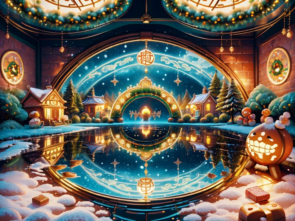 (tmasterpiece),(ultra - detailed:1.3),(Close-up: 1.8), Best quality,(棉花糖一样的白yuki:1.2),(Christmas courtyard in blue fairy tale:1.6),(蓝色门上圣诞decorationlower ring: 1.8),(suns),(((Delicious candies in front of the door,Christmas tree, gifts, Christmas stockings, cute gingerbread man,chocolate house splash))), Illustration style, decorations, Fantasy Christmas small courtyard, Lovely design style, yuki,rays of sunshine,vivd colour、 ((Whimsical and charming fantasy)), Surreal portrait, (Fantasy themed Christmas cabin), (Whimsical Christmas Accessories), (Colorful, Landscape full of candy), (enchanting, 神奇的Christmas tree), (A vibrant one, Candy-colored courtyard), (Candy Road), (blue candy door) in distance, (Like a mirror, 不对称tmasterpiece钟表配件), (Rich, fantasticcolors), (温暖的rays of sunshine), (four dimensional dream), (enchanting atmosphere), (Playful composition), (生动的rays of sunshine效果), 1.4x realism,hyper HD,Shown in this beautiful scene,(Very meticulous,Reasonable design,Clear lines,High- sharpness,tmasterpiece,offcial art,movie light effect,8K)