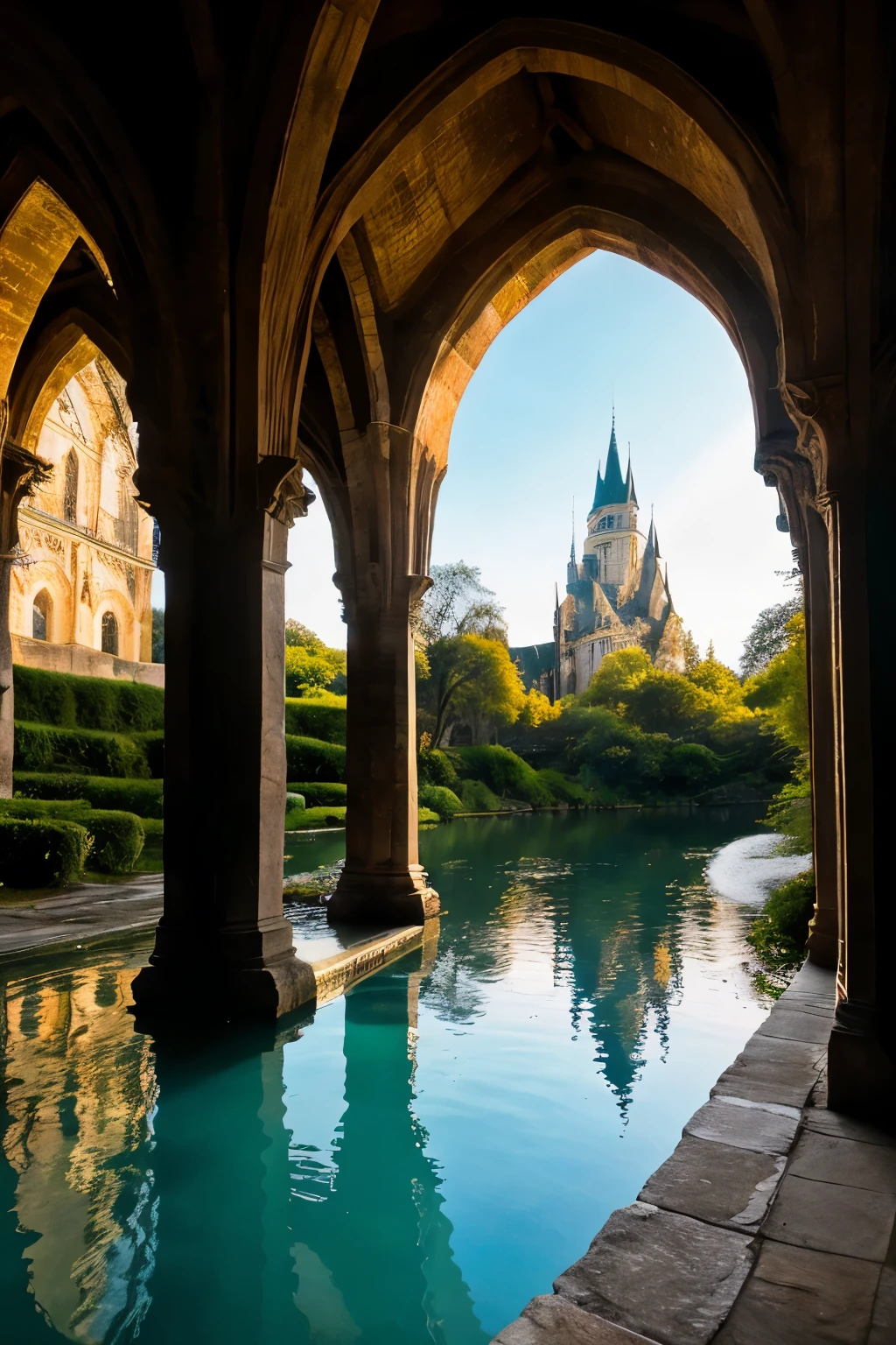 best quality, with vibrant colors and a dream-like atmosphere. Include a majestic castle, surrounded by lush green forests and cascading waterfalls. Add mystical creatures like unicorns and fairies, enhancing the enchanting atmosphere. Incorporate intricate details in the castle's architecture, with soaring towers and intricate stained glass windows. Include a shimmering river that winds through the landscape, reflecting the vibrant colors of the surroundings. Use studio lighting to bring out the depth and dimension of the scene. Apply a painterly style, with soft brush strokes and a touch of surrealism. Enhance the image with a warm color palette, using rich hues of oranges, purples, and blues. Emphasize the play of light and shadows, creating a captivating and magical ambiance.