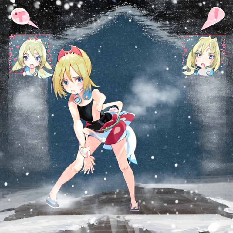chi(A pokémon),a blond,Forward leaning posture with butt pushed back,fit hands,Gasso,begging,Staring at this,heart,Blushing face,Futomo,It's snowing,Trying to hug