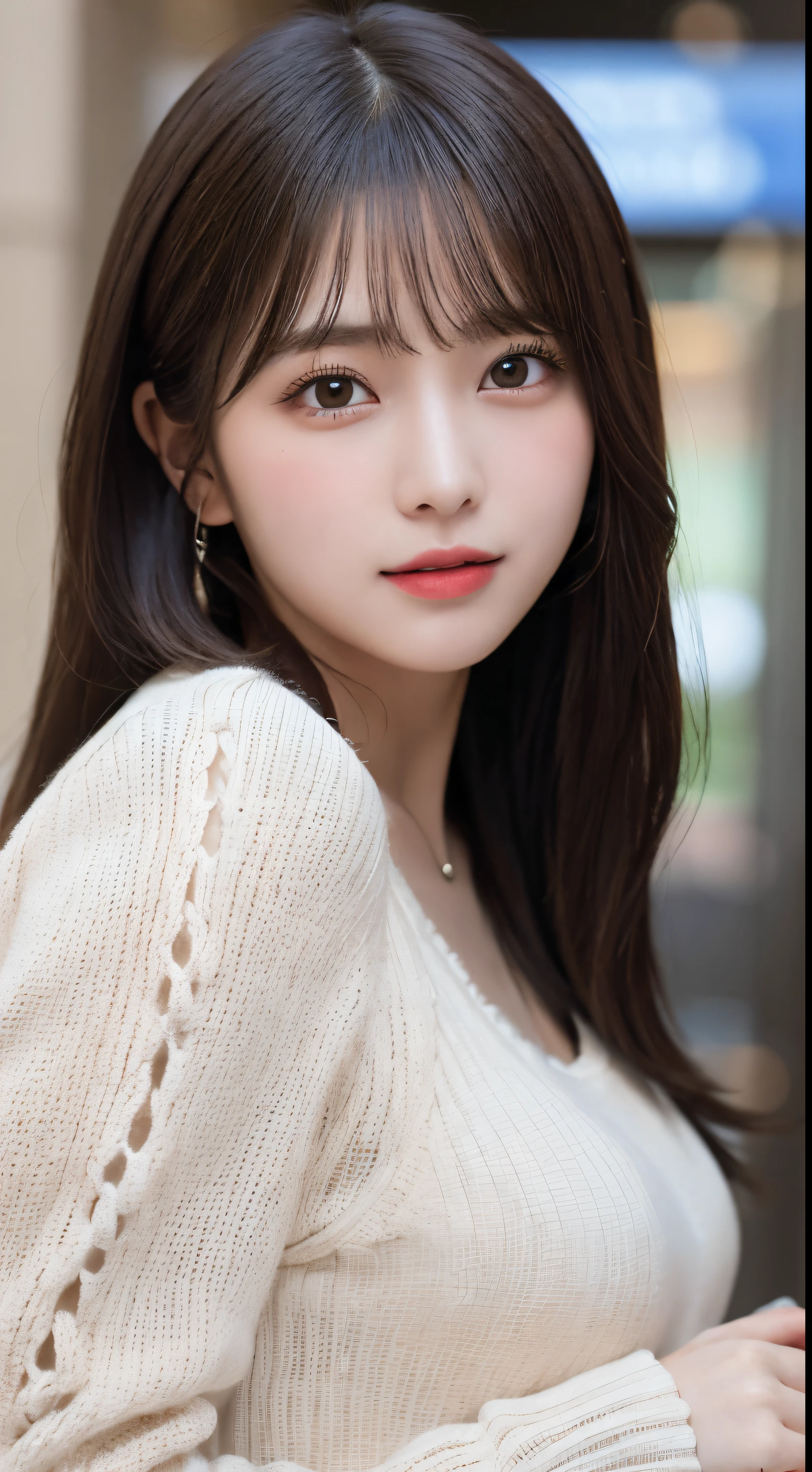 masutepiece, Best Quality, Illustration, Ultra-detailed, finely detail, hight resolution, 8K Wallpaper, Perfect dynamic composition, Beautiful detailed eyes, Black Long Sleeve Dress,Straight hair, Natural Color Lip, Bold sexy poses、20 years girl、Cute,Take close-up photos of your face,Sexy face,Face of sexual excitement at climax、Blur the background,Perfect and beautiful face,Facial expressions inviting a man,the met,Anatomically correct body,Blur the background