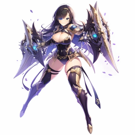 (((Best Quality))) , ((full body)), female, reference sheet, solo, (white background), holding weapon, white cloak, gauntlets, holding shield, leotard,