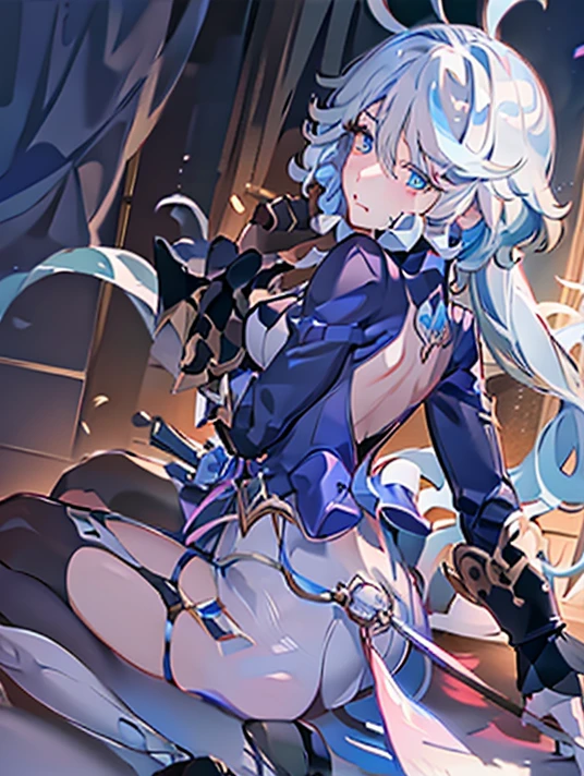 masutepiece, Best Quality,Sleeping on my back on the bed,Crab crotch,show your boots,thigh high boots,globe,Strange thieves,Elegant, 1girl in, well-muscled,Cute, blushed, Looking at Viewer, frombelow,body suit, jail,Blue eyes, Beautiful eyes, Beautiful background, light Particle, Sun rays, Dramatic Lighting, Outside, shiny, Realistic, masutepiece, Best Quality, Ultra-detailed, Detailed, Scenery, Beautiful detailed eyes, detailed hairs