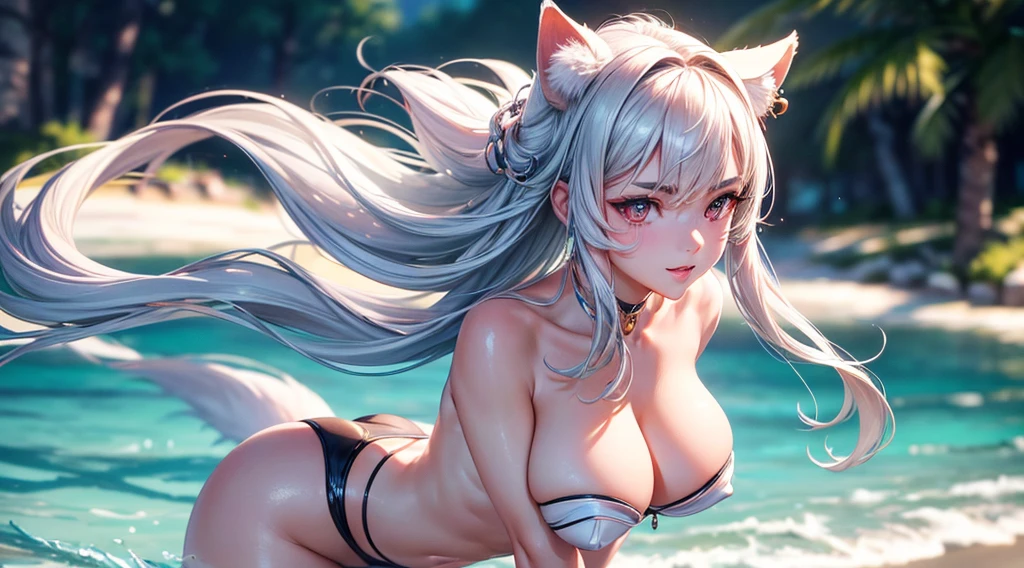 (abs: 0.8), (3D: 0.5, realistic: 0.5, photorealistic: 0.5), (Sharp focus: 1.5), (sharp focus:1.2), (beautiful face:1.1), (eye makeup:1.2), (tight body:1.2), ((Masterpiece)), (highest quality))), ( Masterpiece:1.2), (Best Quality:1.3), (8k, best quality, masterpiece:1.2 ((masterpiece, best)), (best illustration), (high detailed skin:1.2), Cinematic footage, full medium closeup, a gorgeous 18-year-old kemonomimi woman soft pale skin, cute and youthful face, well-defined eyebrows, delicate nose, plump and round lips, ultra-detailed, photo-realistic, depth of field, cinematic lighting, IMAX camera, HDR, DTM, Full HD, 8k, flared, medium breasts, slim, smile, standing, 8K picture quality, sexy seduction, realistic:1.37 long, flowing:1.1 luscious, plump:1.1 sparkling sequins:1.1 subtle, 0.9 soft, warm:1.1 best quality,4k,8k,highres,masterpiece:1.2, realistic, photorealistic, photo-realistic:1.37, ultra-detailed:1.1 busty animal ears, beautiful, detailed ears:1.1 best quality, 4k, highres, masterpiece:1.2 detailed, piercing eyes:1.1 4k, 8k, highres, masterpiece:1.2 very three-dimensional: 1.2