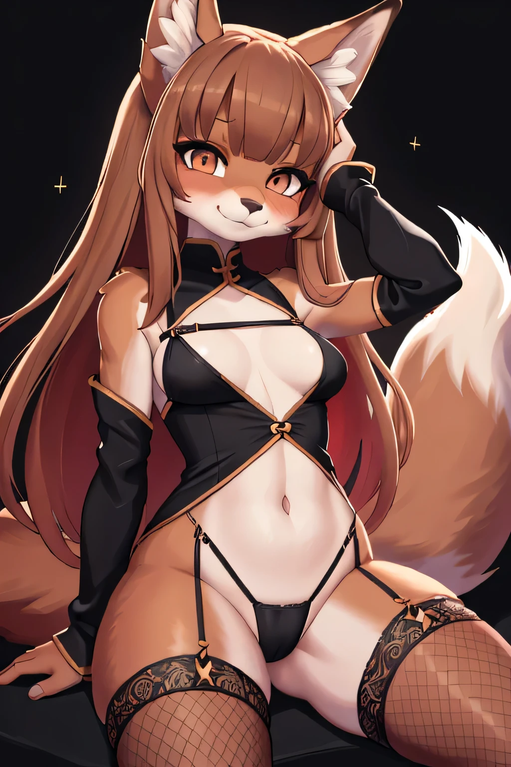 girl in a string bikini with a fox tail, female furry mini cute style, holo is a wolf girl, dress, furry brown body!!, holo if a wolf girl!!!, furry, fox tail, swimsuit, furry art!!!, small curvy , Camel toe is very obvious, The nipple contour is pronounced, small breast, fishnet stockings wrap the thighs, absurdly long hair, erotic, Sci-fi, (small breast), beautiful clothes , Lace, lace trims, lace clothing, lace clothing thick thighs!!, china dress, futa, penis, transgender, intersex,