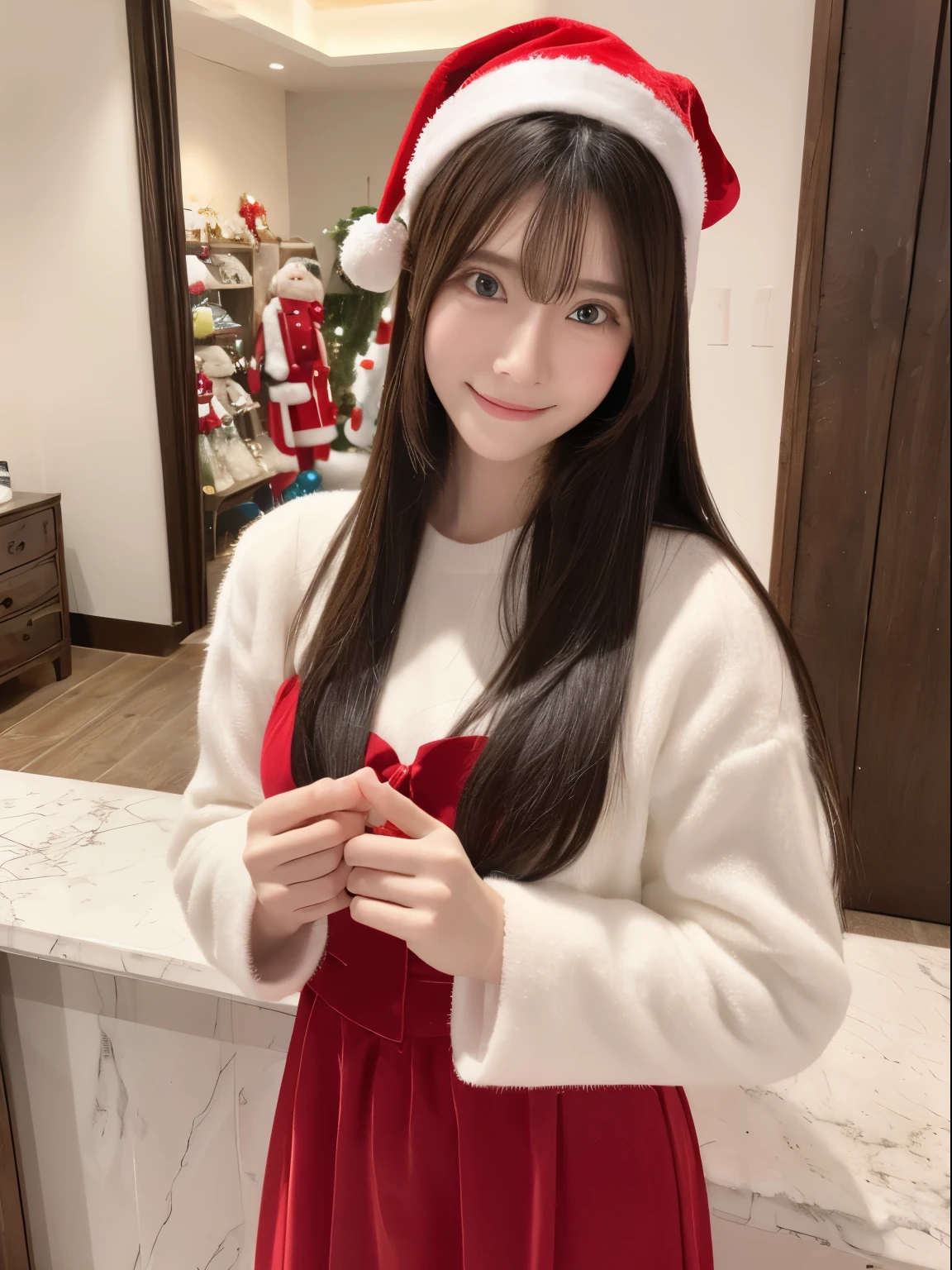 christmas image、santa clothes、top-quality、masutepiece、​masterpiece、Colorful long hair、femele２a person、