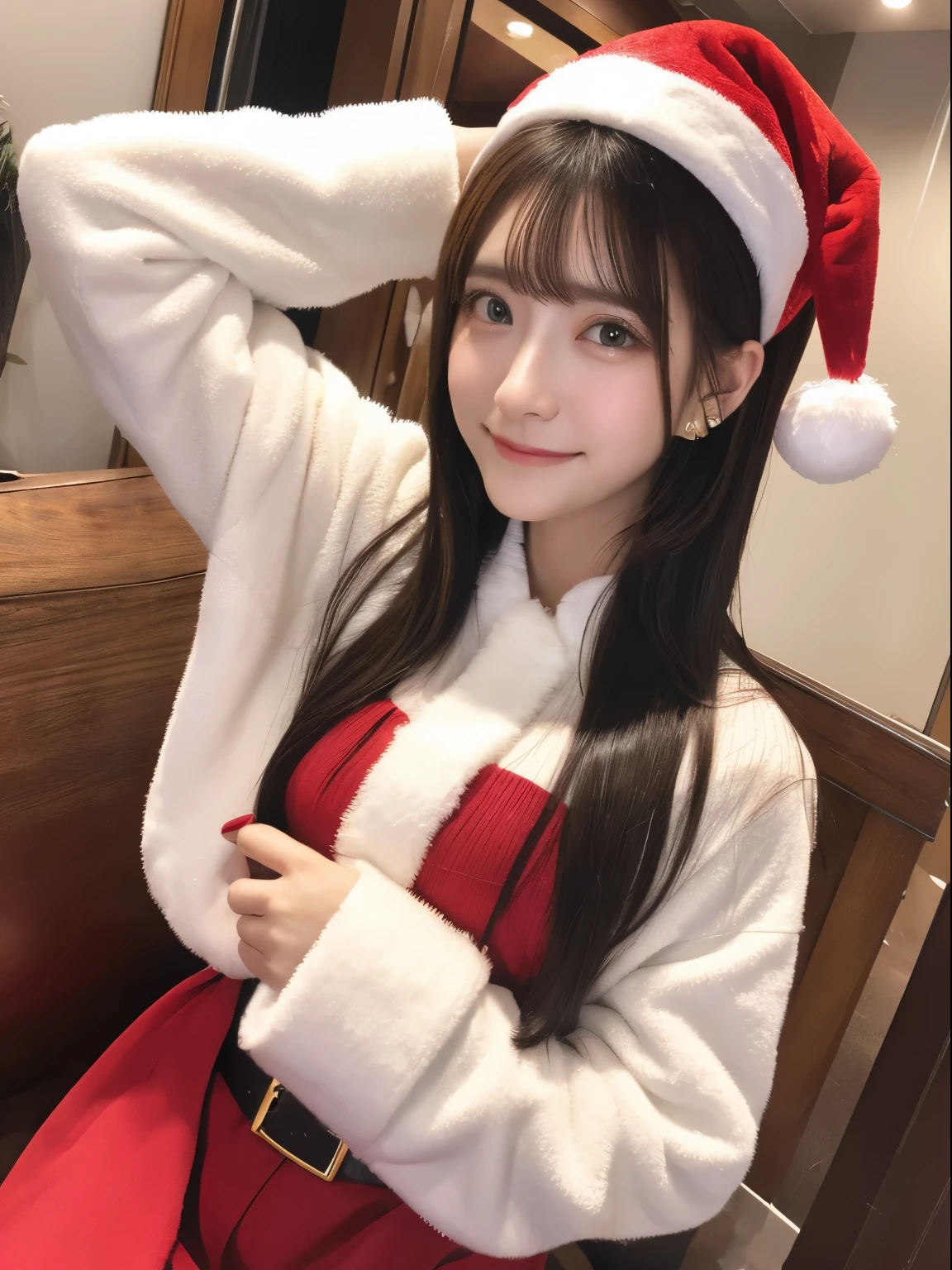 christmas image、santa clothes、top-quality、masutepiece、​masterpiece、Colorful long hair、femele２a person、