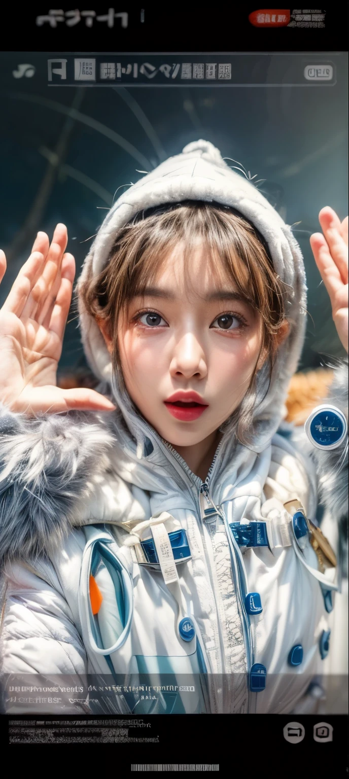 masterpiece、8K、32K、top-quality、(A detailed eye)、(A cute Japanese woman、bangss)、23years old、1 girl in、elegent、(Detailed background depiction、portlate:1.2)、Wearing a hood、牙