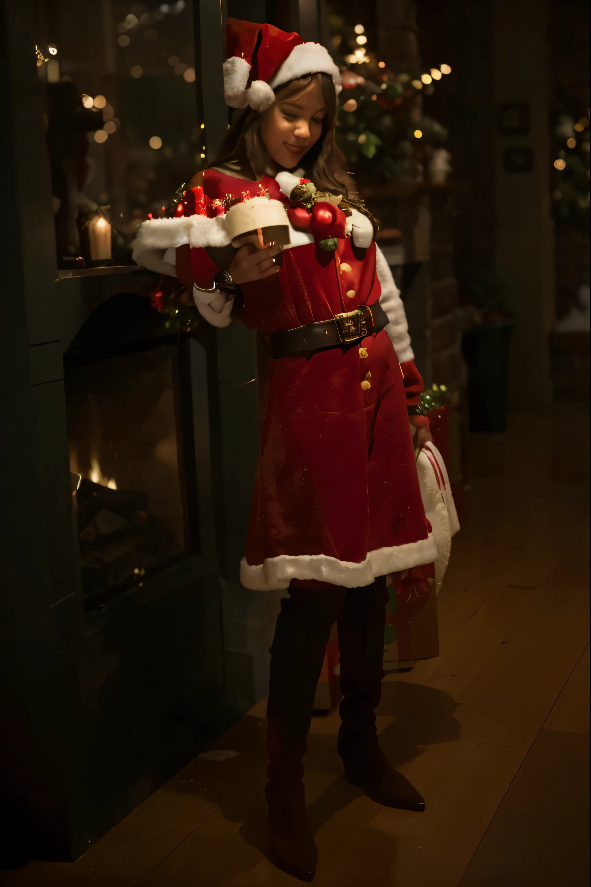 (Best quality, 8k, 32k, Masterpiece, UHD:1.2) "Transform the image into a heartwarming scene of Santa's workshop, filled with holiday cheer and Christmas magic. Envision a cozy and bustling workshop adorned with festive decorations, twinkling lights, and piles of wrapped gifts. Capture the enchanting atmosphere of the North Pole, showcasing Santa's elves busy at work, crafting toys and preparing for the holiday season. Incorporate elements such as a crackling fireplace, snowy landscapes visible through the windows, and Santa's iconic red suit hanging nearby. Use warm and inviting colors to evoke the joyful and spirited ambiance of Christmas, infusing the scene with a sense of wonder and delight." Christmas Tree