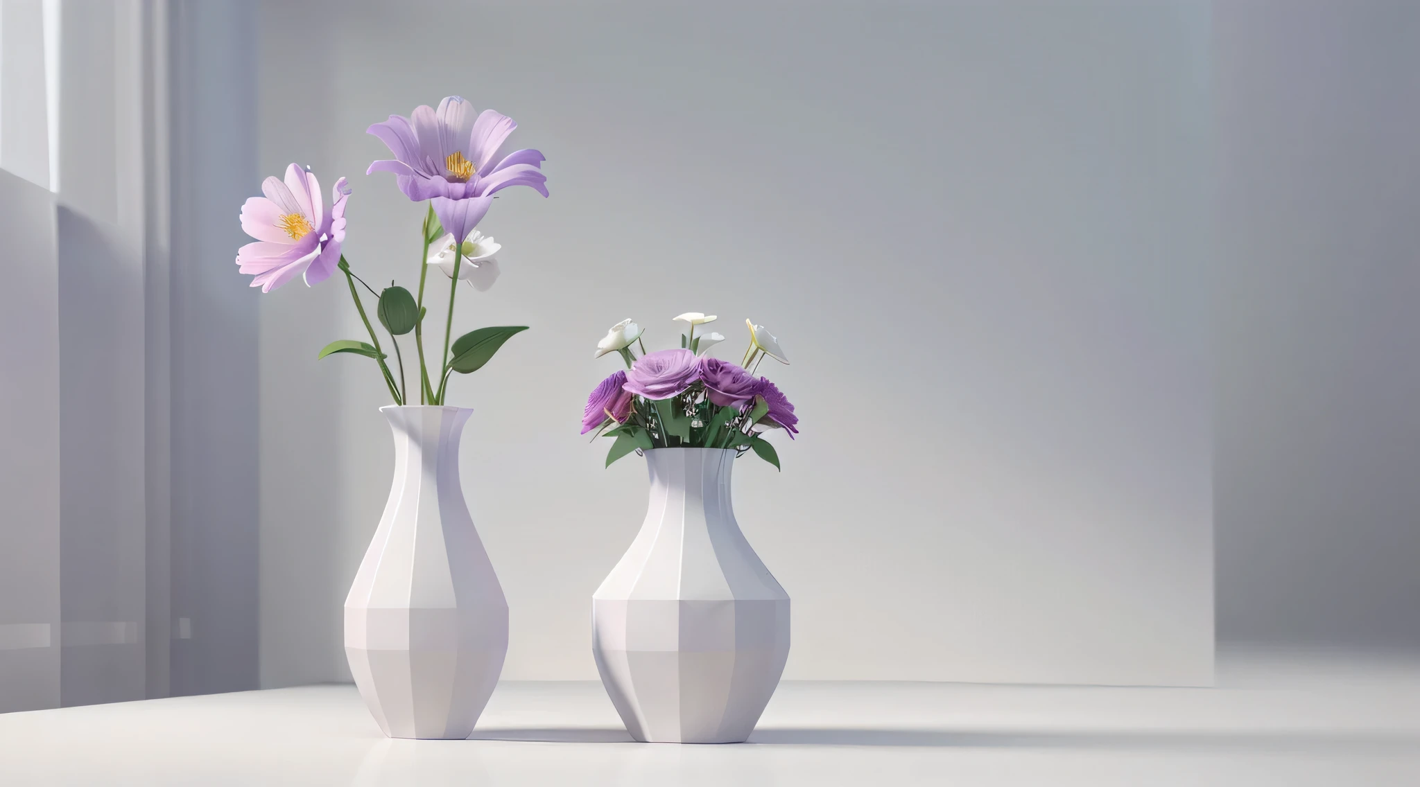 there is a white vase with a purple flower in it, minimalistic composition, soft 3d render, amazing contrasting background, hyper realistic 3 d render, hyper realistic detailed render, clean 3 d render, rendered in cinema4d, rendered in cinema 4 d, hyperrealistic 3 d render, photorealistic 3d render, photorealistic 3 d render, vase with flowers
