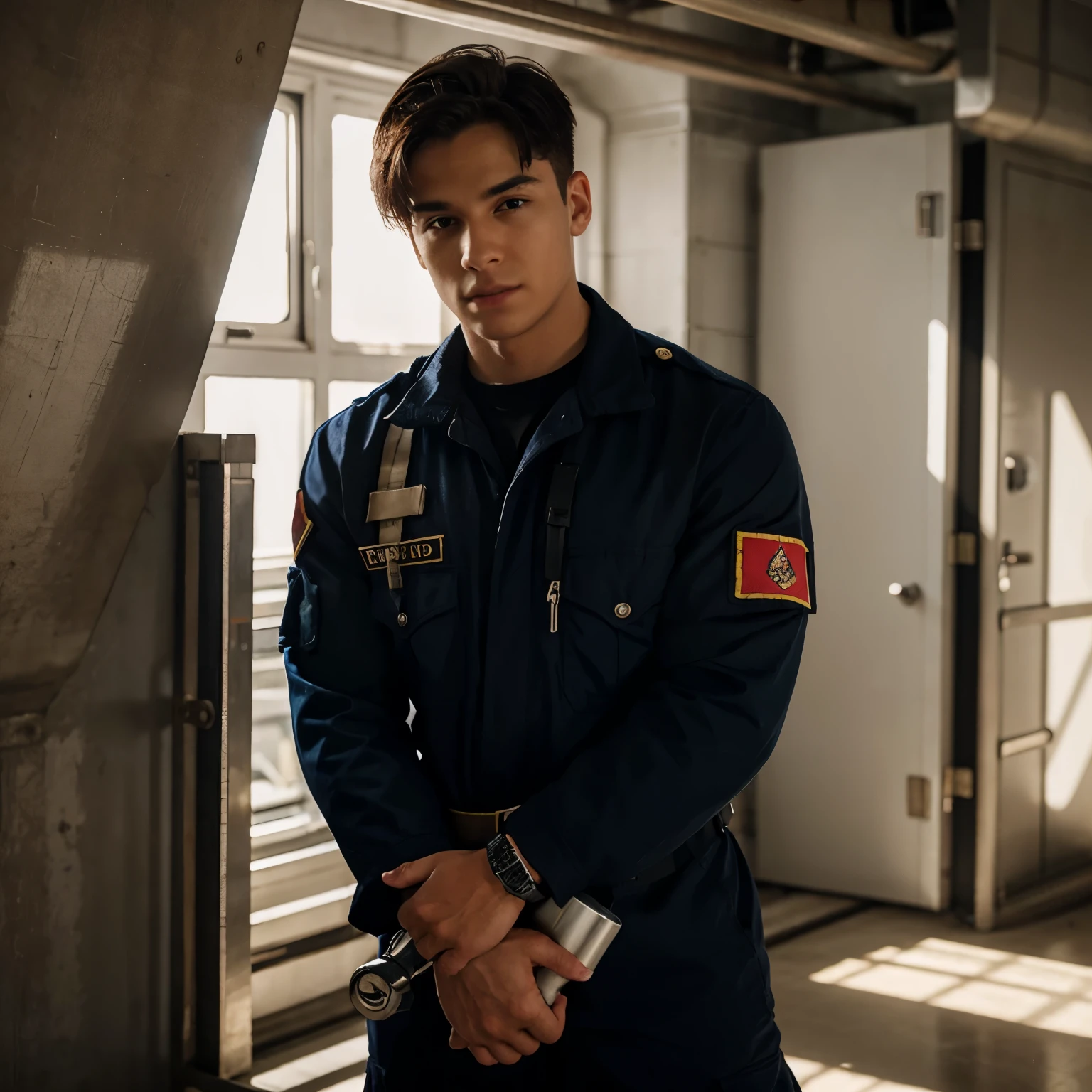 young male firefighter 8k realistic photo