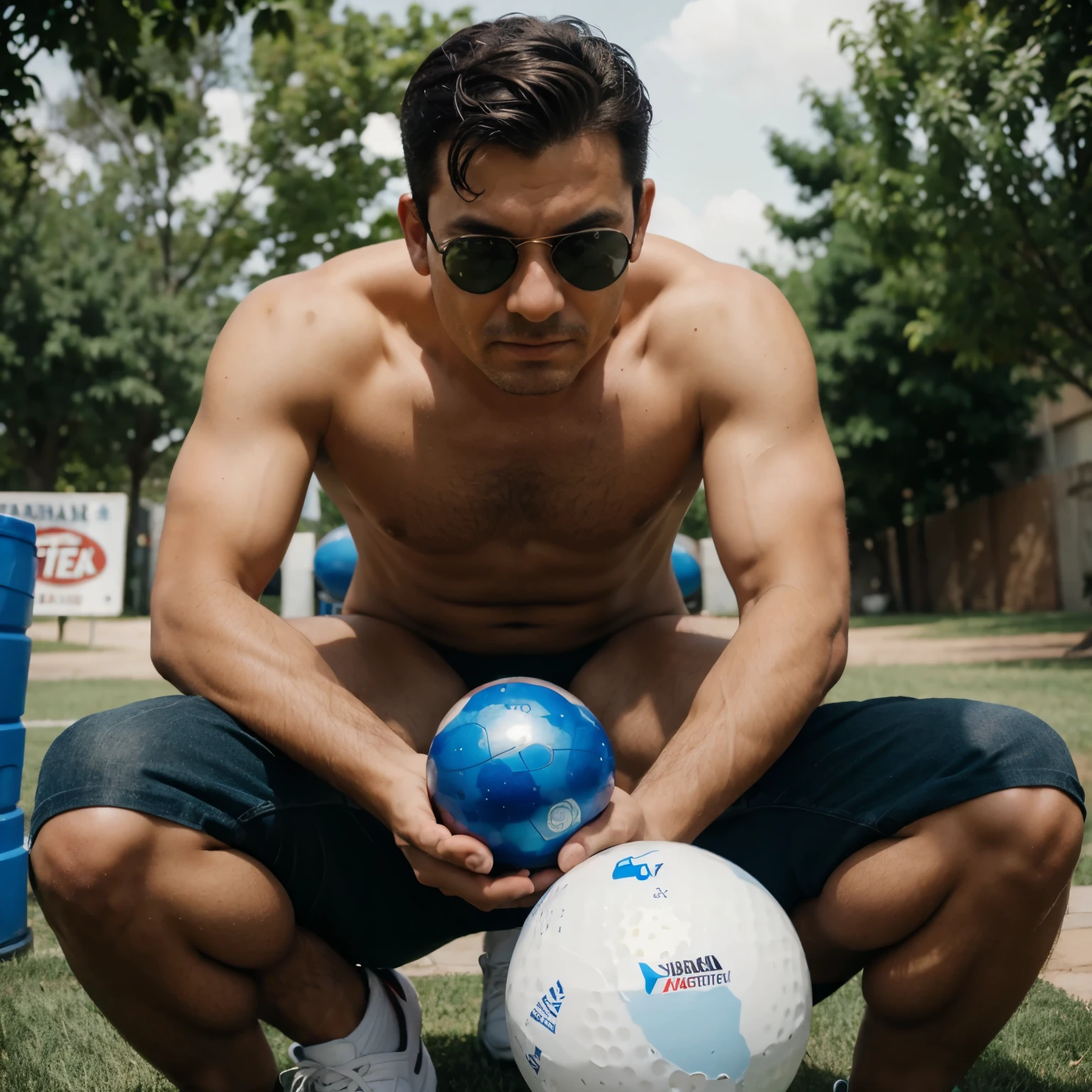 Man putting balls on the camera