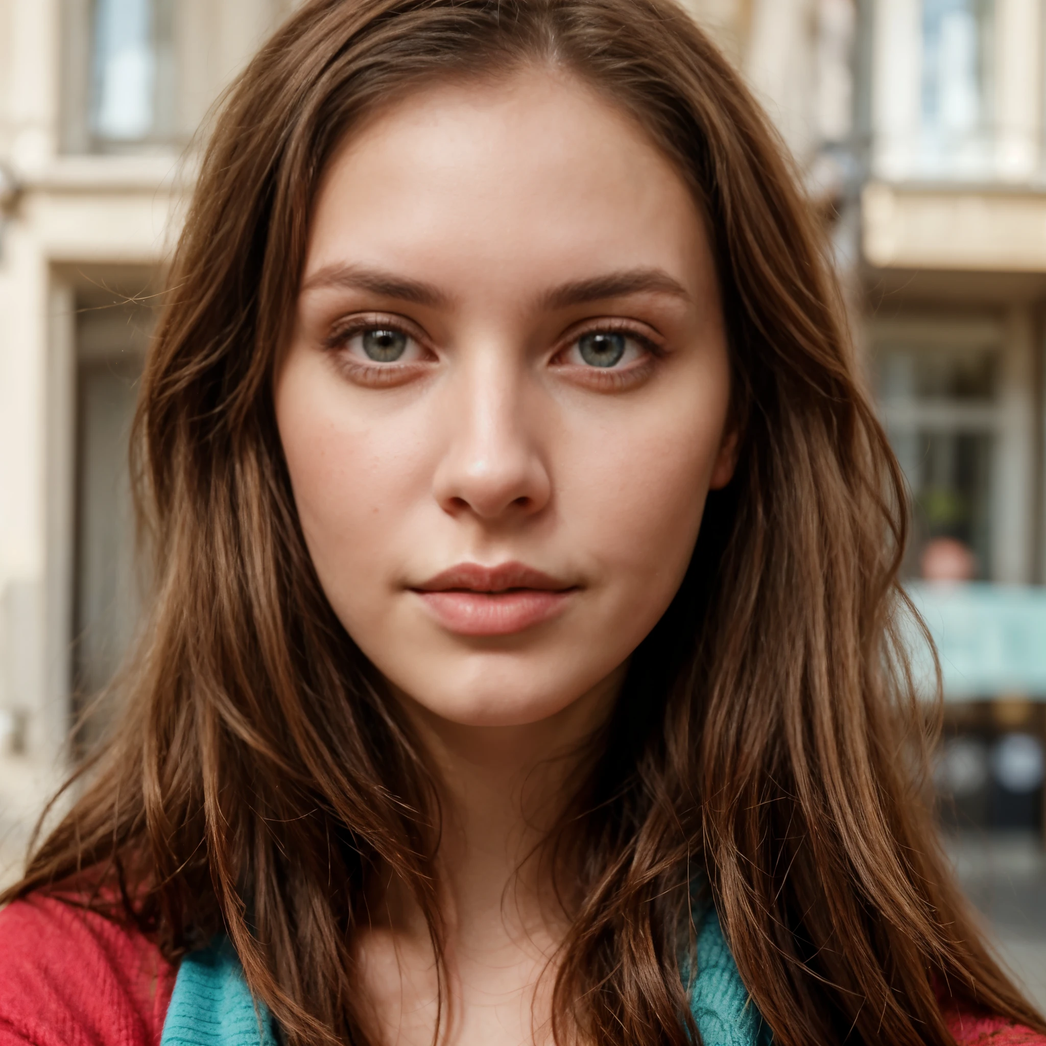 arafed woman with long brown hair and blue eyes posing for a picture, anastasia ovchinnikova, inspired by Louisa Matthíasdóttir, portrait sophie mudd, without makeup, selfie of a young woman, looking directly at the camera, headshot profile picture, close up face, 30-year-old french woman, 3 0 years old woman