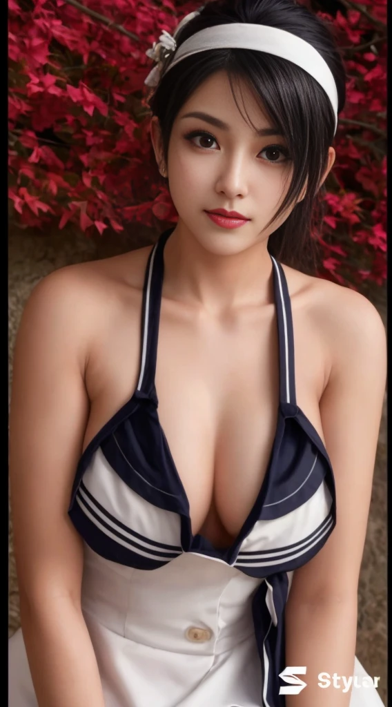 "Momiji, best quality, atlas, alta resolução (4k, 8k), retrato detalhado, rosto bonito e detalhado, rosto delicado, medium brown eyes, Corpo Perfeito, soft lighting, vivid colors, Serious expression"