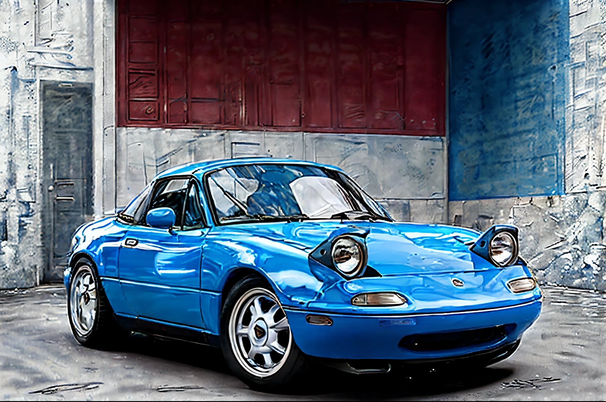 The Allafard Blue Porsche 964 is parked in front of the garage, Highly detailed hyperreal retro, Porsche 964, Porsche 964,, Ultra-detailed 3D rendering, Ultra-detailed 3D rendering, Porsche 964, 3D Ultra-Realistic Rendering, veranda, hyper realistic rendering, hyper realistic 3 d render, hyper real render,Mender,broad body,tailed,Porsche 964,red body color,