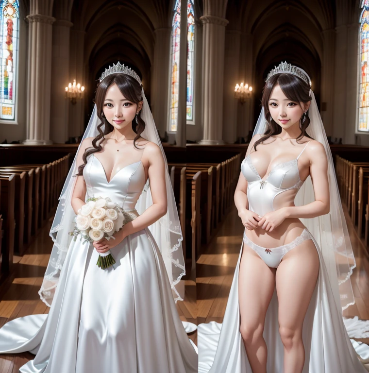 masterpiece, ((Highest quality, Detailed and realistic 3D))、wedding、2人のcute裸の女の子、cute:1.3、smile、smile、Mr.々Hair style、pubic hair、Are thin、Open Stance:1.2)、(((Full nudity、Smaller breasts、Pussy)))、(Realistic and detailed skin texture、Big beautiful eyes、hair ornaments、Veil、See-through、Light colored wedding dresses)