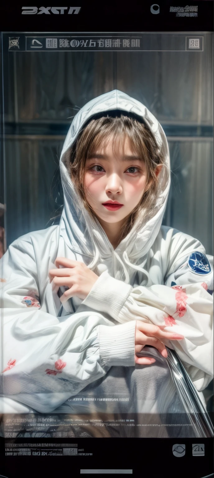 masterpiece、8K、32K、top-quality、(A detailed eye)、(A cute Japanese woman、bangss)、23years old、1 girl in、elegent、(Detailed background depiction、portlate:1.2)、Wearing a hood、牙