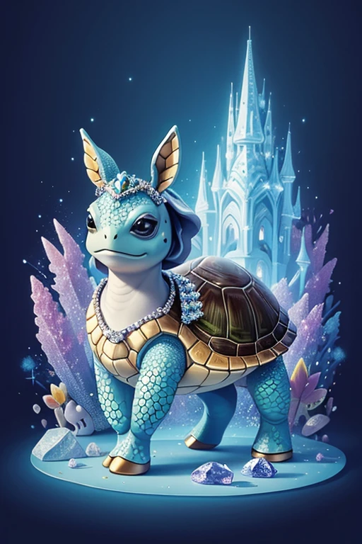 Cartoon illustration of baby turtle with hoof studded in crystals, Portrait of a cartoon animal, magical character, official illustration, cute portrait of a baby turtle with hoof studded in crystals
