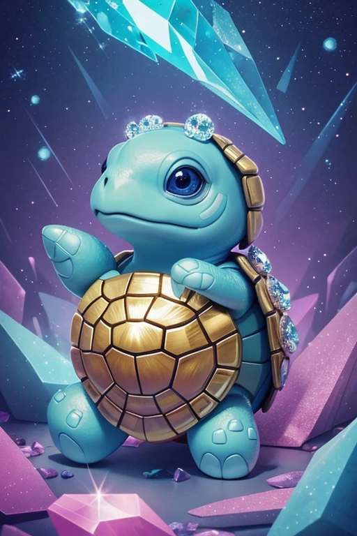 Cartoon illustration of baby turtle with hoof studded in crystals, Portrait of a cartoon animal, magical character, official illustration, cute portrait of a baby turtle with hoof studded in crystals
