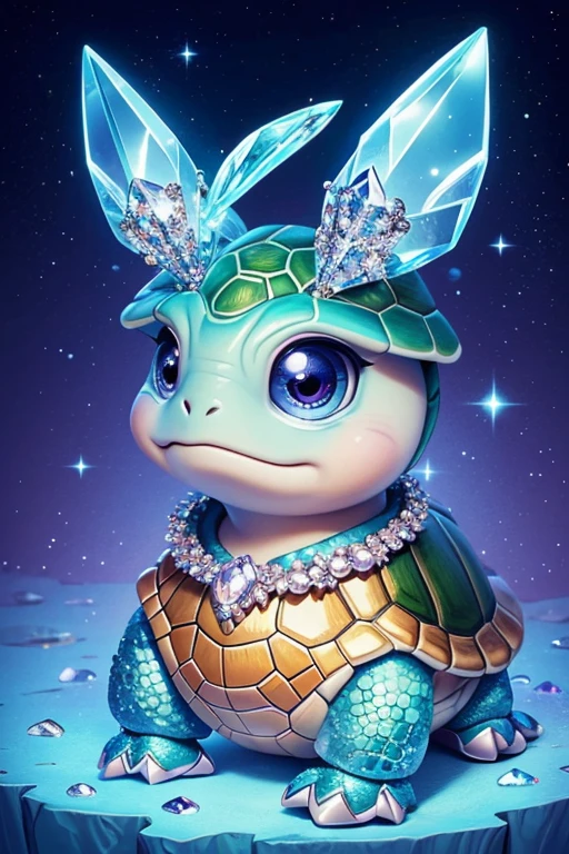 Cartoon illustration of baby turtle with hoof studded in crystals, Portrait of a cartoon animal, magical character, official illustration, cute portrait of a baby turtle with hoof studded in crystals