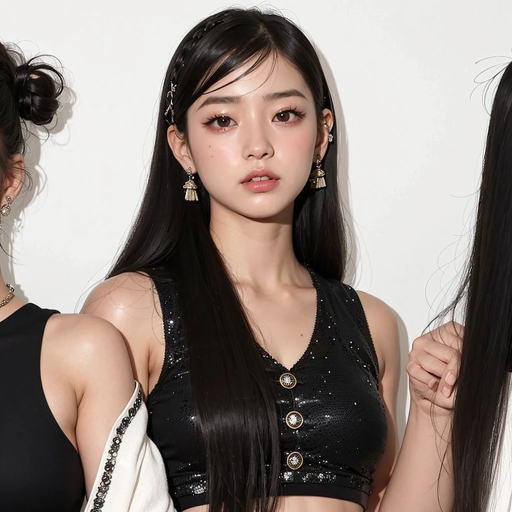 three asian women with long hair standing next to each other, Jossi de Blackpink, Jisoo de Blackpink, Jisoo de Blackpink, Blackpink Jennie, portrait of Jossi de Blackpink, Parque Roseanne de Blackpink, Sui Ishida con cabello negro, hwang se - on, Gongbi, Retrato Jisoo Blackpink, Jaeyeon Nam, Cabello negro Hime cortado, El Corte Hime