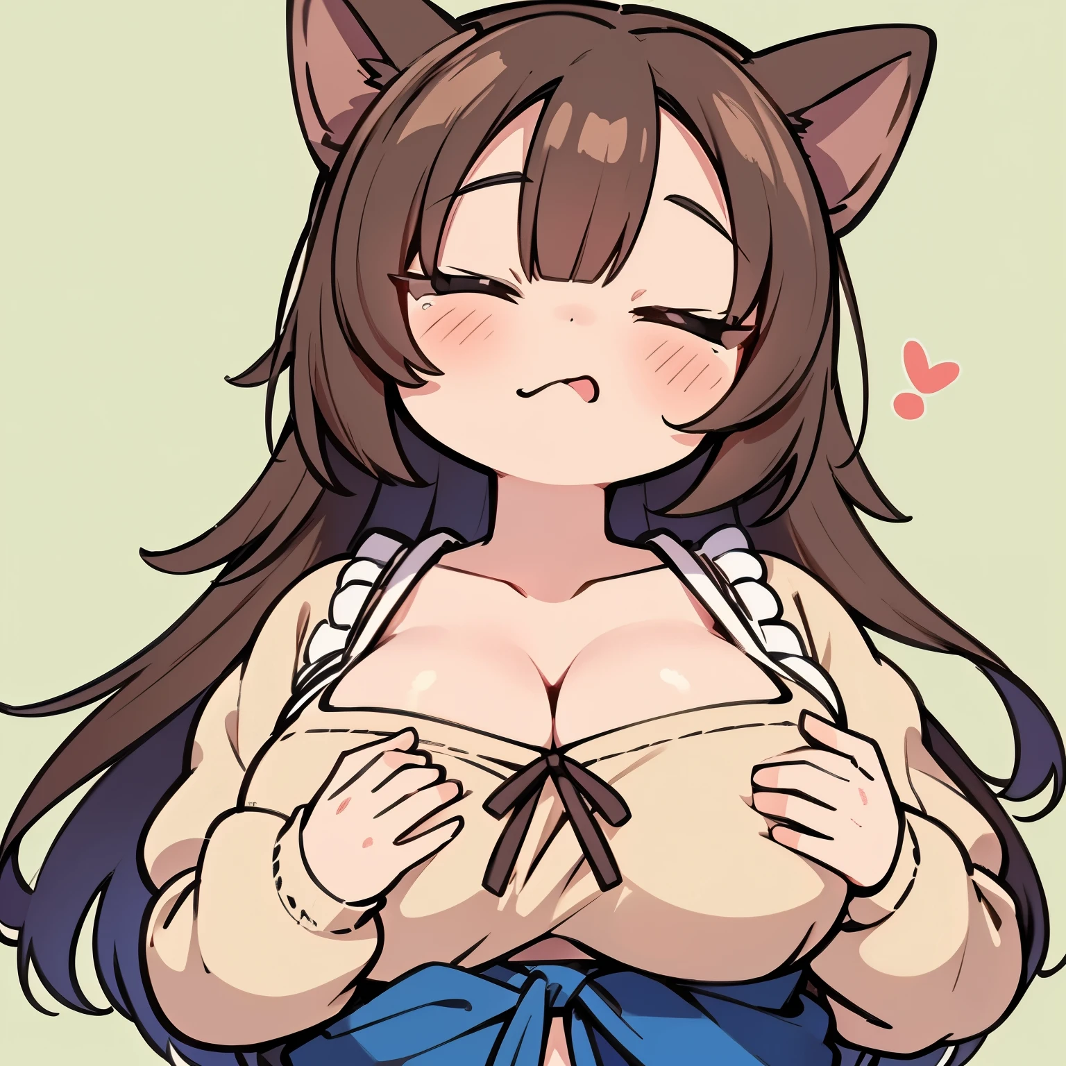 ((a sticker、おっぱいがメインのa sticker))、tchibi、(((Super close-up of the chest、Colossal tits、cleavage of the breast、breast closeup、Depiction of only the chest)))、Grabbing his chest with his hands、tongue、sticking out the tongue、long tongue、Mouth open、Rabbit ears、No background、simple background、