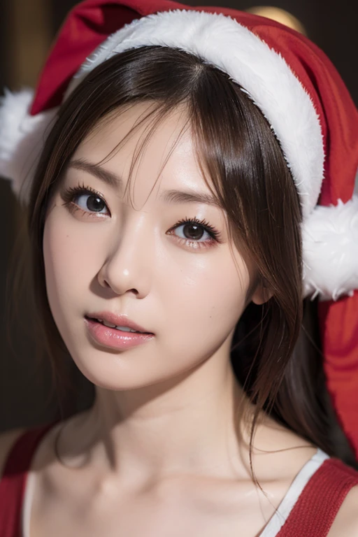 (tmasterpiece:1.2), ultra - detailed, 超高分辨率, (actual, photo actual:1.37), High-detail RAW color photos, profesional photo, Extremely detailed face, extremely detailed eye, extremely detail skin, extremely detailed finger, Highly detailed nose, Highly detailed mouth, perfect anatomia, Japanese highly detailed background actress:1.2), (hoist:1.3), (flatchest:1.4), Brown people, Dark skin, Very short hair, A Santa costume with less fabric, put on santa hat, (full bodyesbian), any pose, (laughingly:1.2)