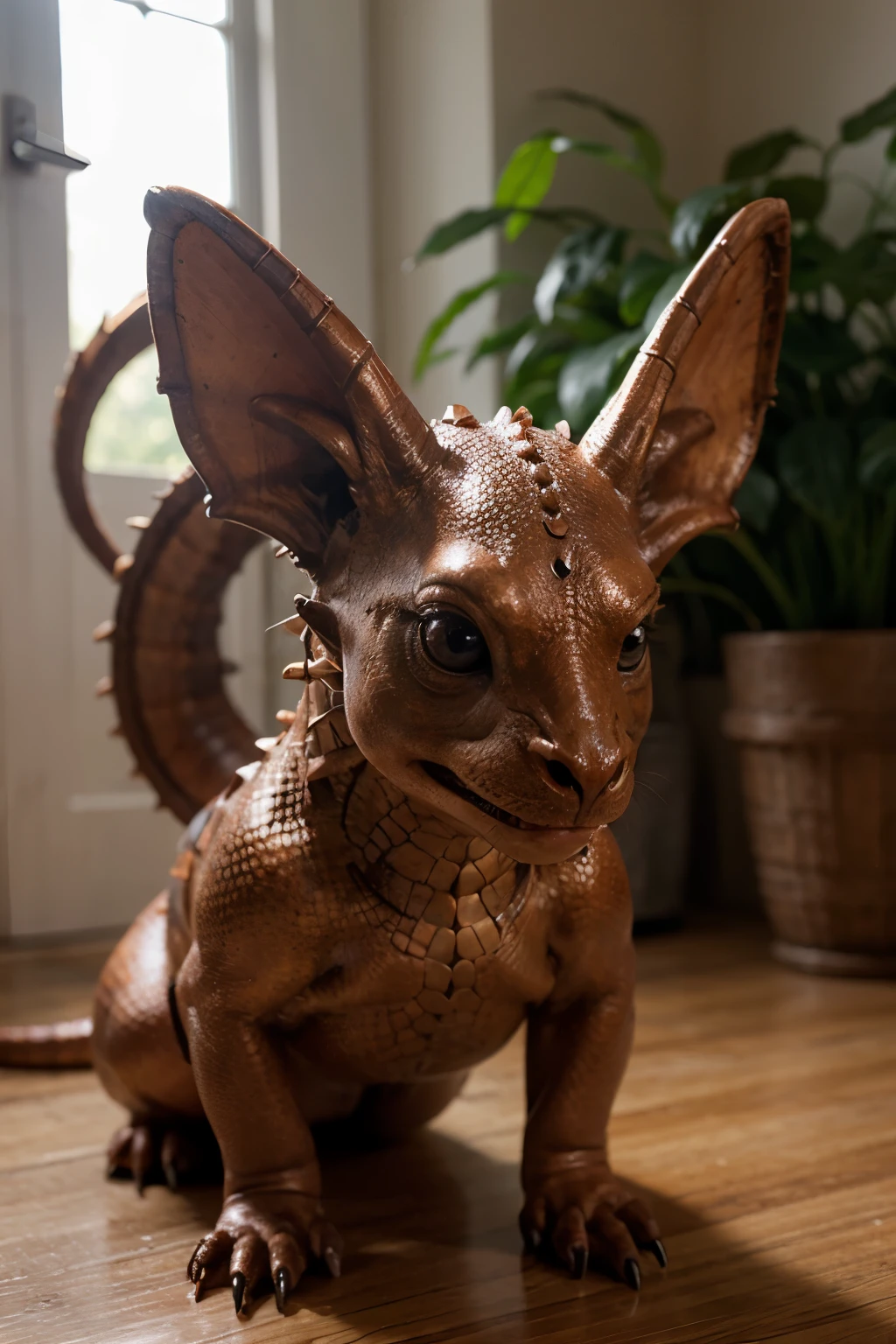 Photorealistic cute baby copper dragon