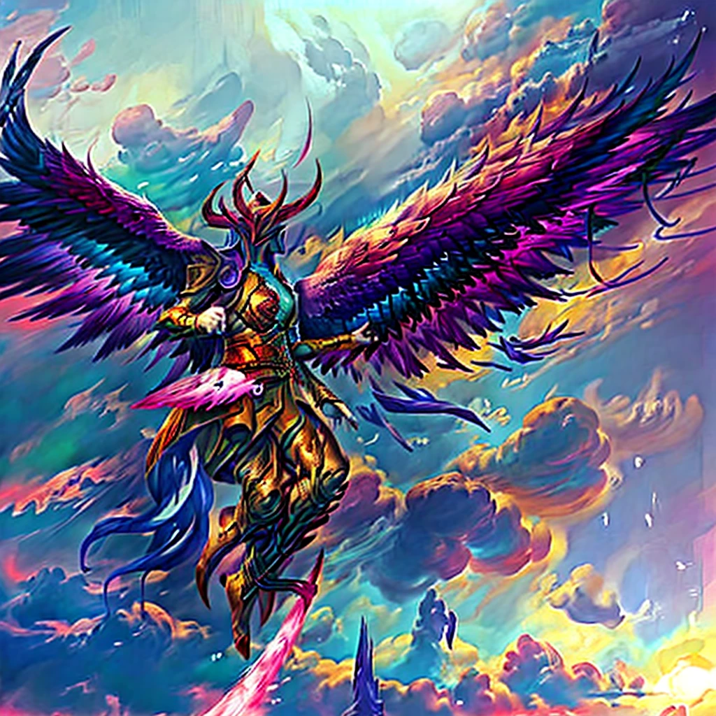 Purple and black dragon with wings flying in the sky, unreal engine render saint seiya, armor angle with wing, ffxiv heavensward, from xenoblade chronicles, huge feathery wings, Shadowbringers Cinematic, final fantasy 1 4 screenshot, aion, final fantasy 14 sharp, mech wings, from final fantasy, winged archer, wispy gigantic wings