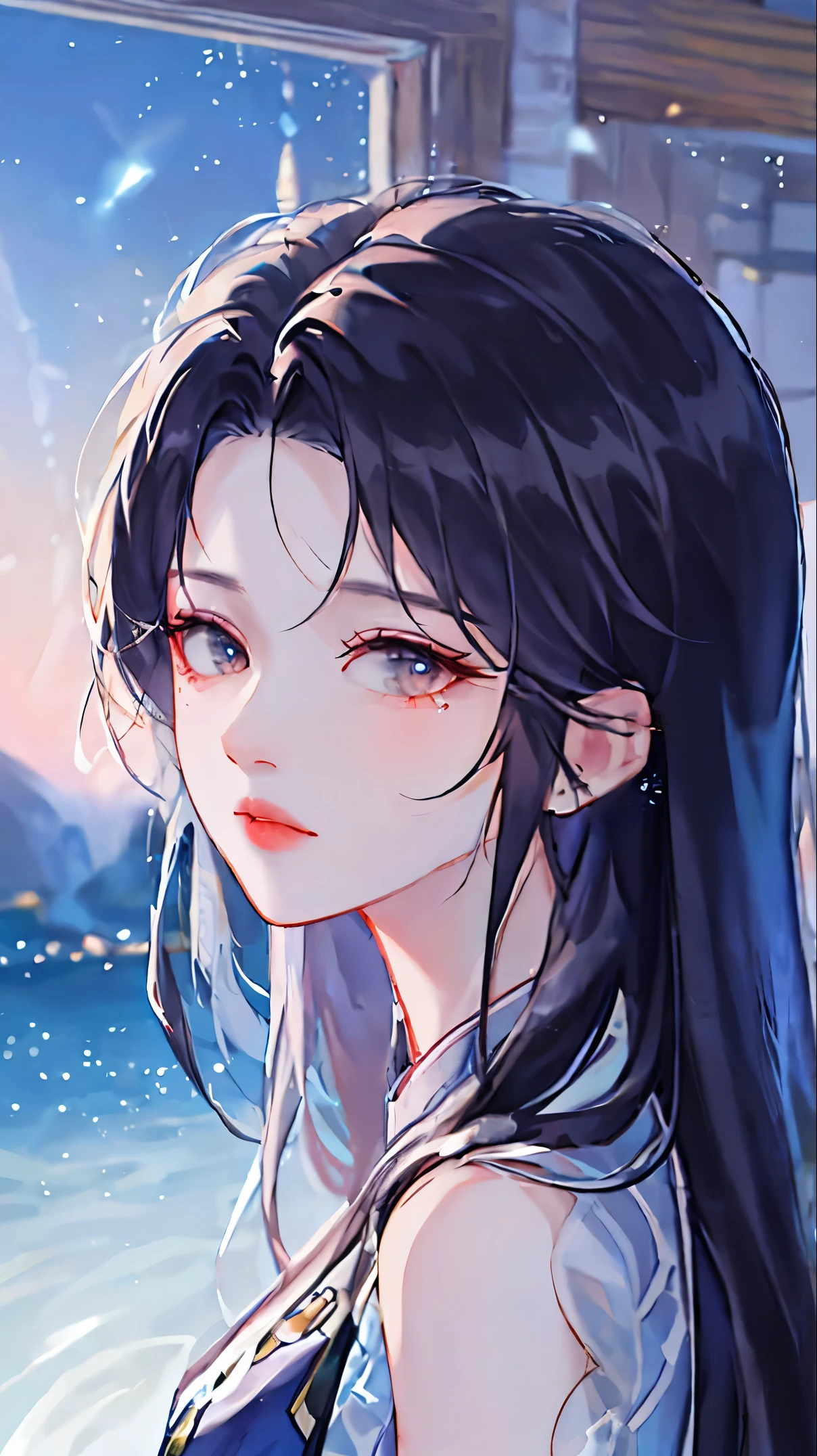 heroes'A masterpiece in the style of ancient Wei Zi,Close-up of a woman with black hair,Red dress,mistic,Antique rhyme,Exquisite epic character art,Presenting stunning aesthetics and antique atmosphere,The delicate brushstrokes and depth of field in the picture make you immersed in the scene,rays of moonlight,natta,Liu Yifei,blueglow,