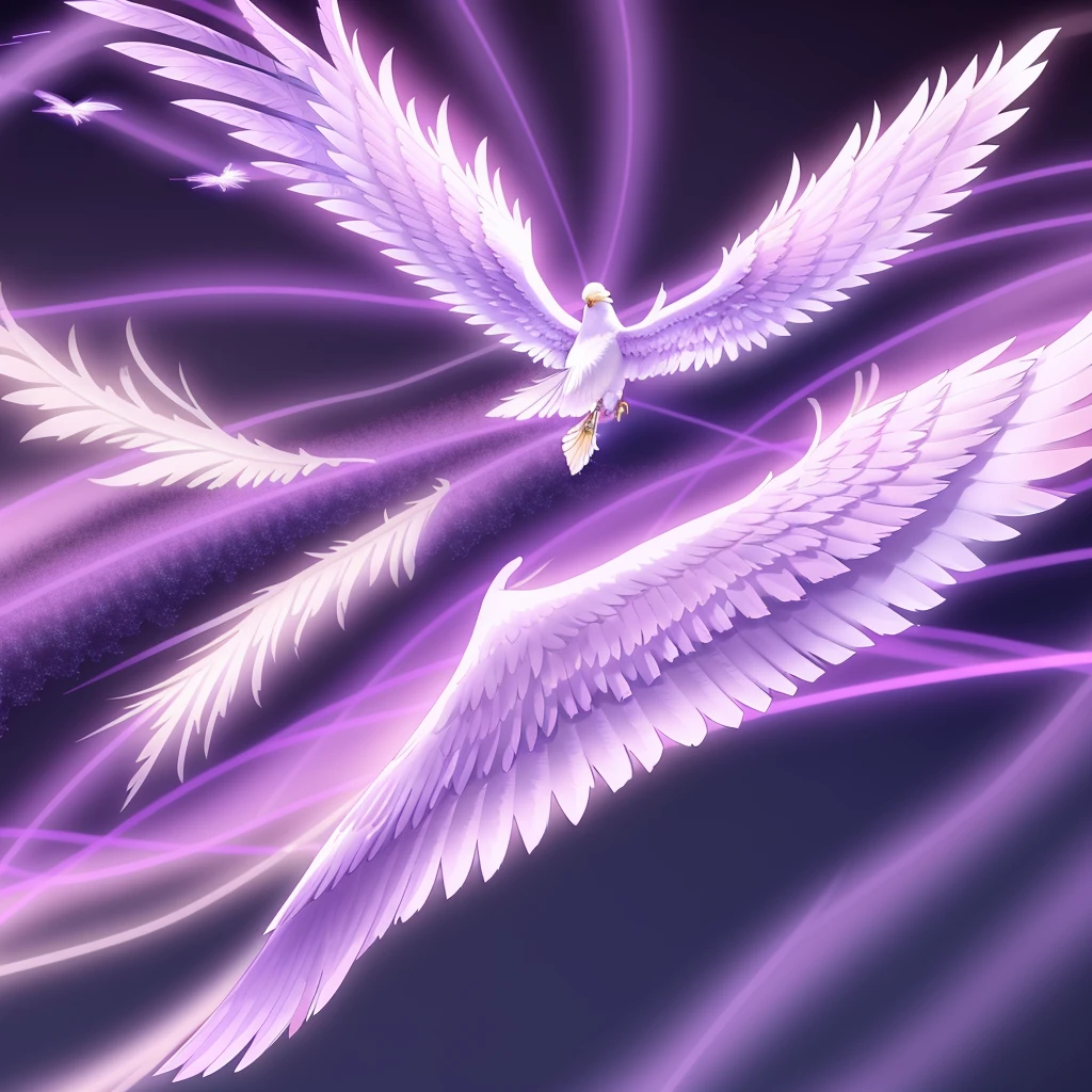 purple and white bird with wings flying in the sky, ''wallpaper of a phoenix resting, ''wallpaper of a phoenix, huge feathery wings, HD wallpaper, best anime 4k konachan wallpaper, wispy gigantic wings, 8k HD wallpaperjpeg artifact, 8 k HD wallpaperjpeg artifact, big white glowing wings