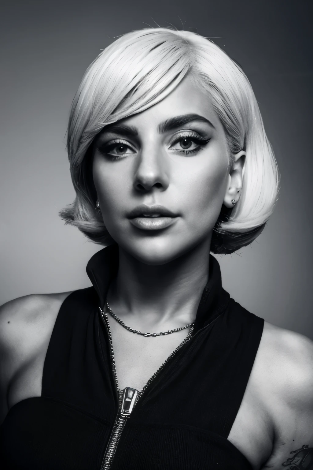 Lady Gaga, portrait photo, black and white, dark photo, face