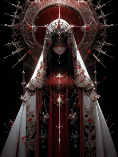 Cross Accessories、gazing at viewer、have a cross、Wearing a robe、Red Eyes、Wearing a red aura、with crosstantastic background、cute man、Best image、​masterpiece、Fantastical、