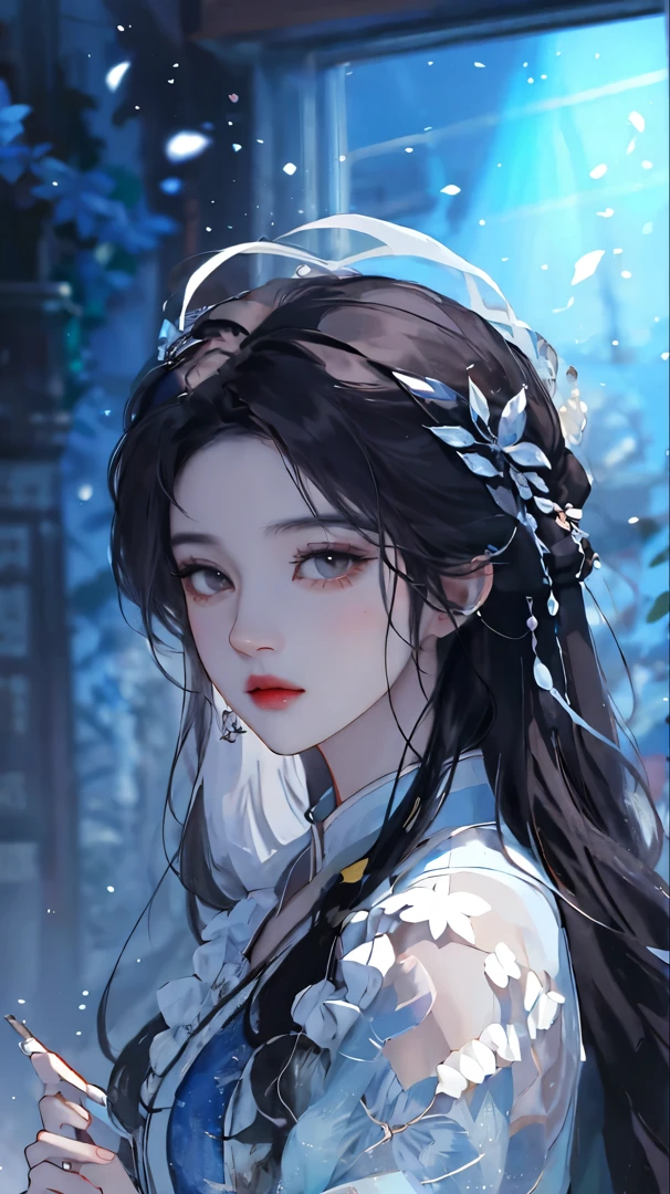 heroes'A masterpiece in the style of ancient Wei Zi,Close-up of a woman with black hair,Red dress,mistic,Antique rhyme,Exquisite epic character art,Presenting stunning aesthetics and antique atmosphere,The delicate brushstrokes and depth of field in the picture make you immersed in the scene,rays of moonlight,natta,Liu Yifei,blueglow,