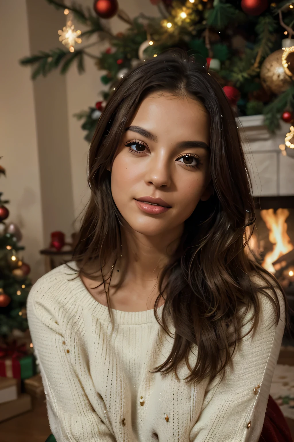 A sexy cuban girl in a red Christmas sweater stands near a beautifully decorated Christmas tree. Her detailed eyes and face radiate beauty and elegance. Her long eyelashes accentuate her captivating gaze. The vibrant red hue of her sweater contrasts with the green foliage of the tree, creating a visually striking scene. The girl's lips are also beautifully detailed, adding to her allure.
The medium used to create this artwork is oil painting, ensuring a high level of artistic mastery and depth. The brushstrokes are skillfully applied, resulting in a realistic and visually appealing composition. The colors are vivid and rich, adding to the overall festive atmosphere.
Additional details in the scene include shimmering ornaments hanging from the tree's branches, reflecting the glowing lights. The room is adorned with garlands and fairy lights, casting a warm and inviting glow. The girl's surroundings are filled with joyous Christmas vibes, with presents piled beneath the tree and stockings hung with care.
In terms of image quality, this piece is of the highest caliber. The resolution is at its best quality, ranging from 4k to 8k, ensuring every intricate detail is captured flawlessly. The level of detail is exceptional, with every stroke and texture finely rendered. The result is a masterpiece that showcases the artist's expertise.
The artwork embraces a realistic, photorealistic approach, bringing the scene to life. The lighting is expertly done, with subtle shadows and highlights. The overall color tone is warm and inviting, exuding the coziness and cheerfulness of the holiday season. The composition is carefully balanced, creating a visually stunning and harmonious image.
This artwork embodies the essence of portraits and holiday themes, combining the beauty of the girl and the festive spirit of Christmas. It captures a moment of joy and celebration, evoking a sense of warmth and happiness. The combination of the sexy Cuban girl, the red Christmas sweater, and the Christmas tree creates a unique and captivating art piece.
Note: Remember to make sure the prompt does not contain any explanations or additional sentences.