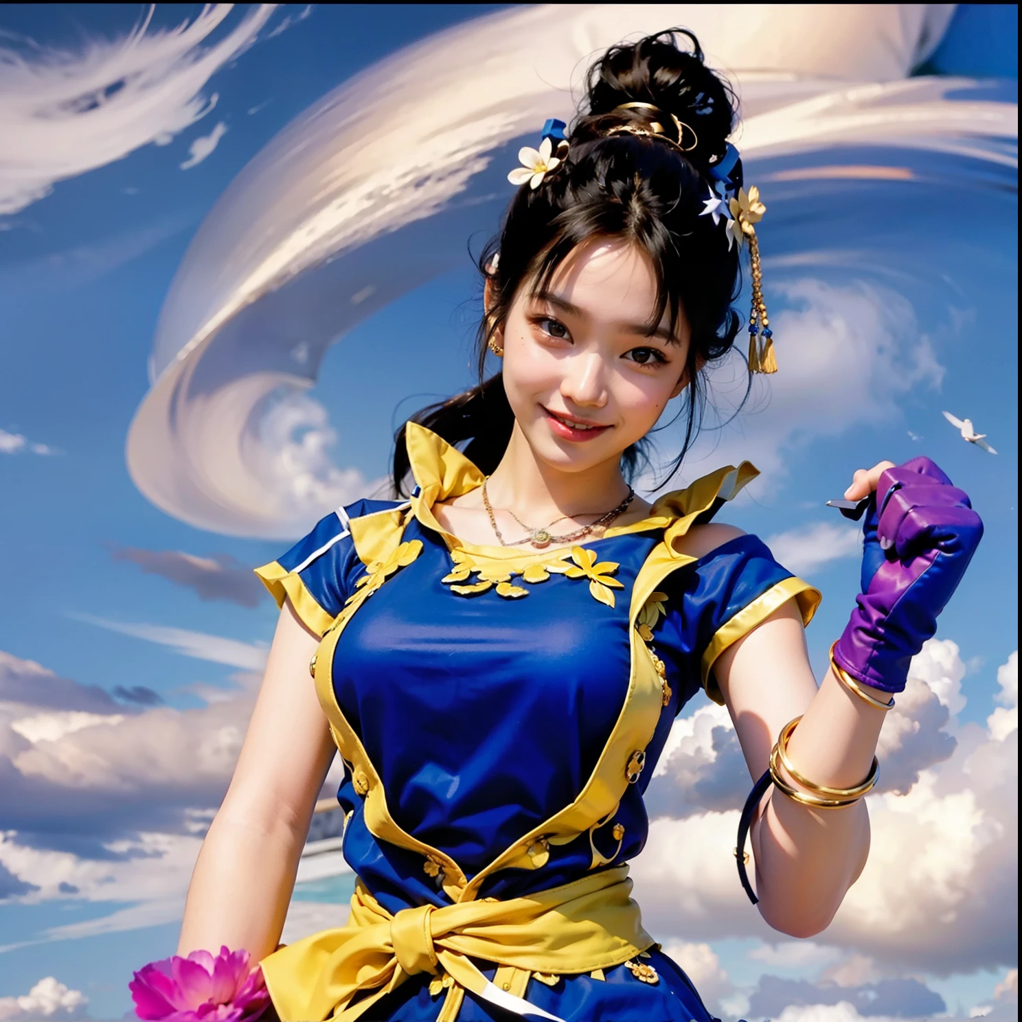 best quality, masterpiece, ultra high res, photorealistic, 1girl, offshoulder, smile