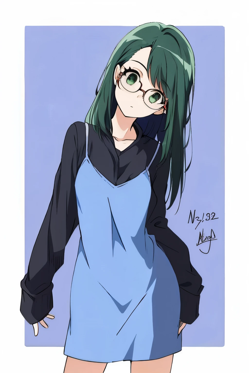 a drawing of a girl with green hair and glasses, anime moe artstyle, Menina anime com cabelo martelo, em estilo anime, em estilo anime, 2 d estilo anime, como um personagem de anime, personagem estilo anime, menina anime jovem, Rei Hiroe, Harumi, uma garota de anime, Menina do anime chamada Lucy, estilo de arte anime, Loli no vestido