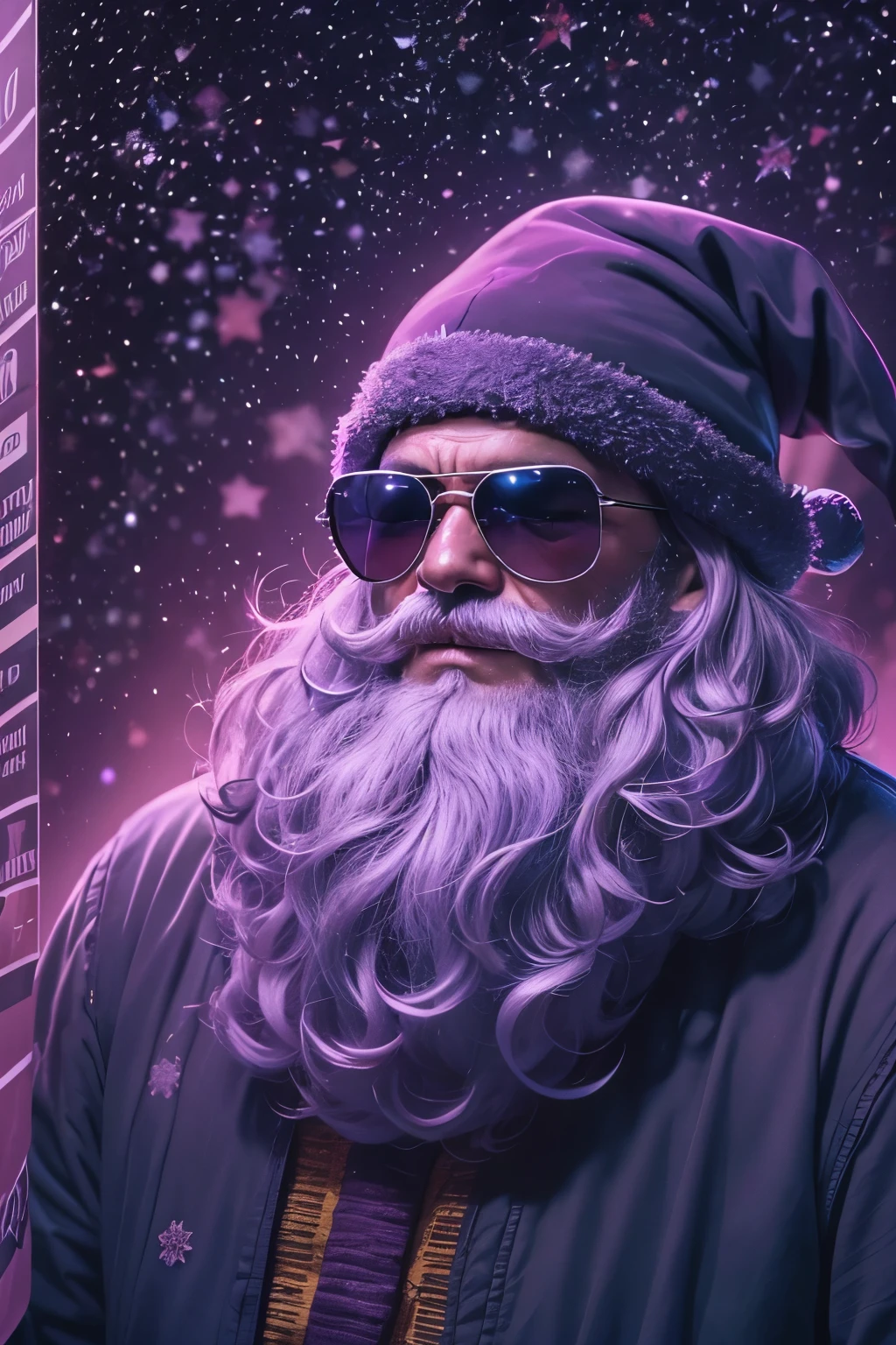 arafed image of a santa claus with sunglasses and a purple banner, actual photo, 🇺🇦, 🚿🗝📝, real atmosphere, real photo, 🐝👗👾, stu_dts, the best ever, purple magic, real ungine, crazy atmosphere, inspired by Sava Šumanović, purple glow, leon tukker, hannover