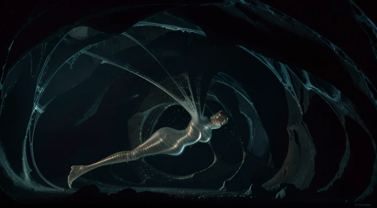 "(best quality,4k,highres),1 girl, trapped in a sticky, rubbery, slimy cocoon, being attacked by a massive spider in a cave filled with spider webs. [dark, creepy], [surreal, dreamlike], eerie lighting"