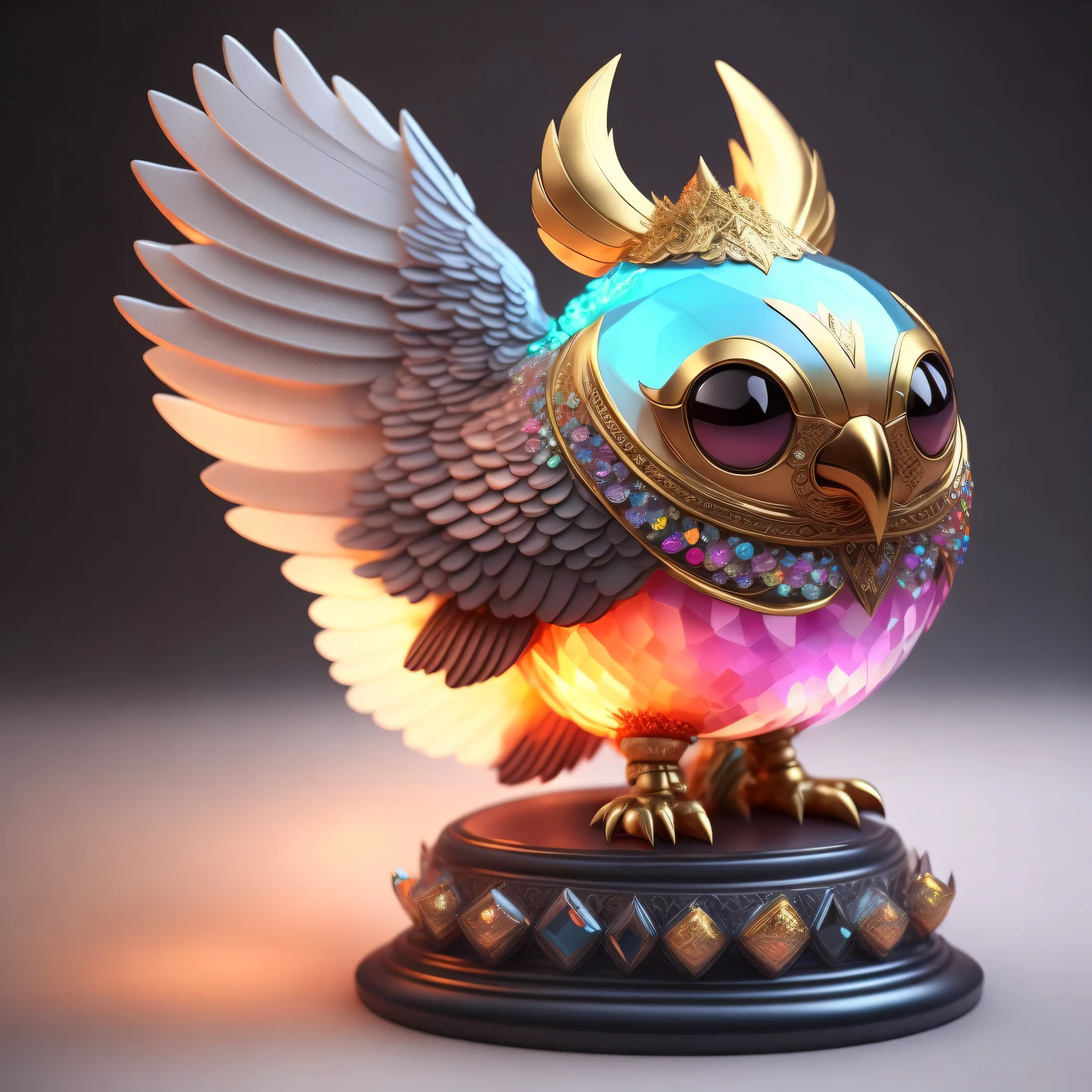 Photo of DivineStatue InkPunk (extra weapon), a cute little chubby phoenix, made of crystal balls, highly detailed complex concept art trend with low-poly eyes artstation 8k