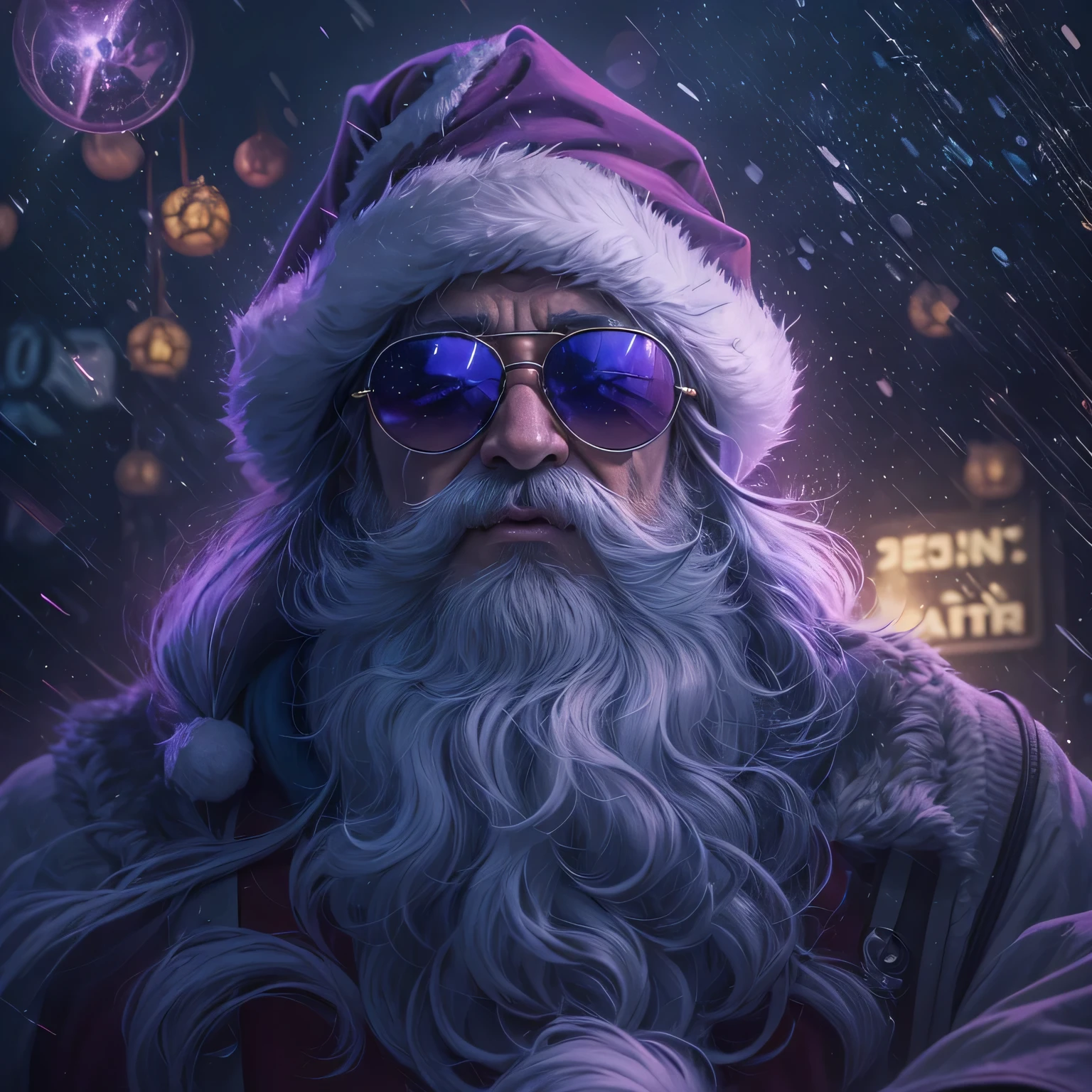 arafed image of a santa claus with sunglasses and a purple banner, actual photo, 🇺🇦, 🚿🗝📝, real atmosphere, real photo, 🐝👗👾, stu_dts, the best ever, purple magic, real ungine, crazy atmosphere, inspired by Sava Šumanović, purple glow, leon tukker, hannover