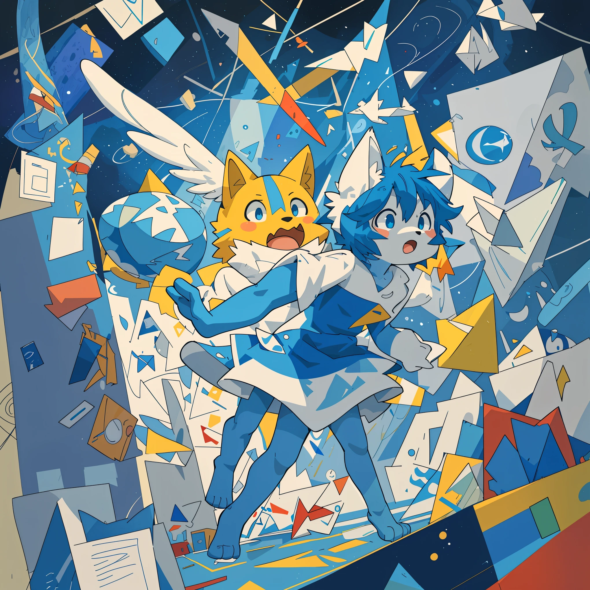 top quality, best quality, Cubism, High-quality illustrations by Pablo Ruiz Picasso, masterpiece(kemono, angelic cute 1girl, solo, furry anthro)The use of abstract and unreal shapes or forms, multidimensional depiction of objects through elements of Cubism, vibrant and lively color palette, complexity of shapes achieved through the unique use of lines, powerful expression of emotions and thoughts, new visual interpretations through the deconstruction and reconstruction of forms, visual impact created by the distortion and transformation of motifs, utilization of expressive brushstrokes and textures, unconventional composition and treatment of space, manifestation of rich imagination and creativity,
