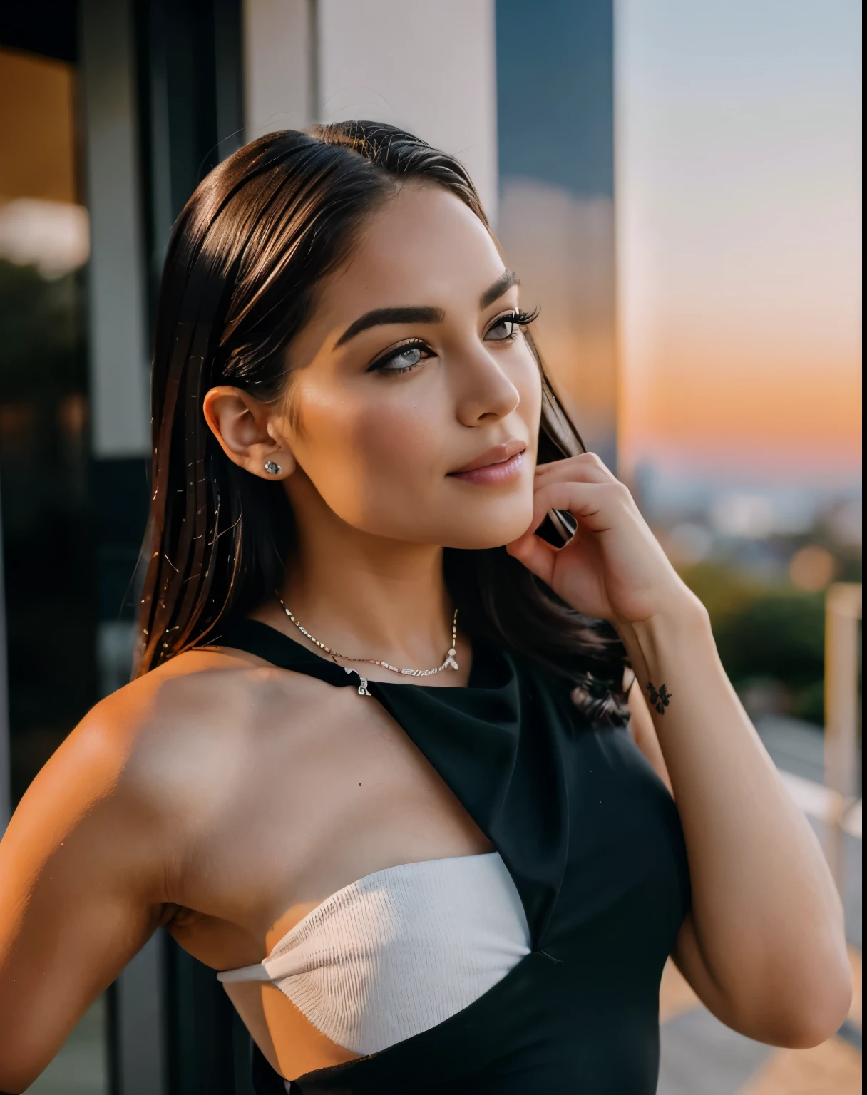 close-up extremo de um impressionante, iluminar, Elegante, Arrogante, Confiante, Castanho, Gerente de topo elegante com pernas bonitas, who walks down the street in classic black stockings and high heels called Sharonah Volmariota, Local de filmagem do filme John Wick, inspirado na jovem Sharon Stone em Basic Instinct, cabelos loiros, high resolution, lowangle, Luz, that comes from the sunset, 8k, Ultra-realistischeKomplizierte Detalhes, Extremamente detalhado, incredible details, Uma cena de filme de 2023, tirada com Canon EF 50mm f/1.2L USM lens on a Canon EOS 5D Mark IV camera, Realizado por Derek Kolstad, Rim Lighting --Raw Style