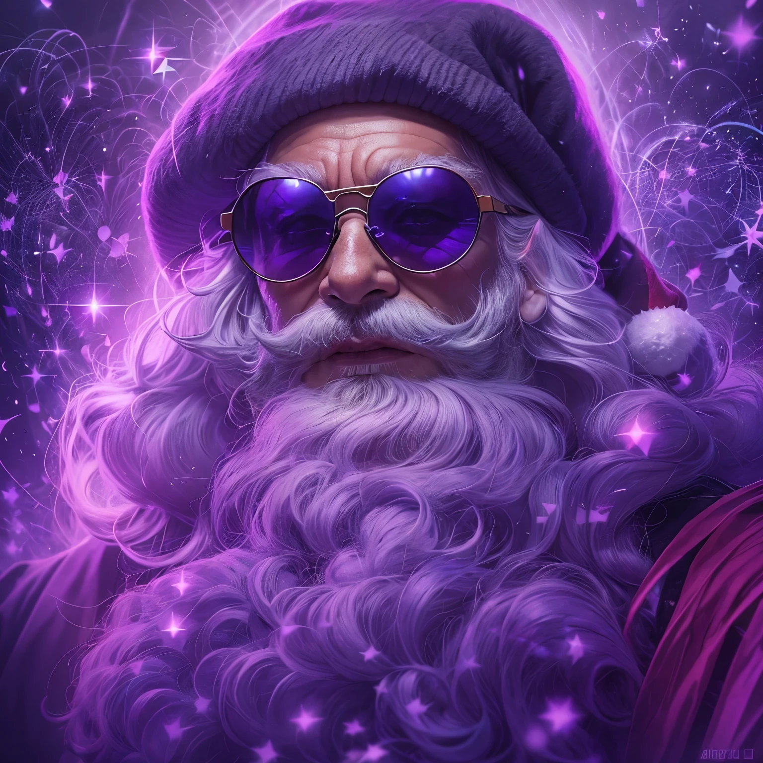 arafed image of a santa claus with sunglasses and a purple banner, actual photo, 🇺🇦, 🚿🗝📝, real atmosphere, real photo, 🐝👗👾, stu_dts, the best ever, purple magic, real ungine, crazy atmosphere, inspired by Sava Šumanović, purple glow, leon tukker, hannover